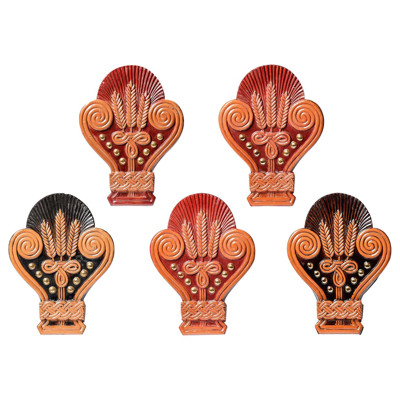 Important Set of 5 Ceramic Wall Sconces French Ceramic, circa 1940 For Sale