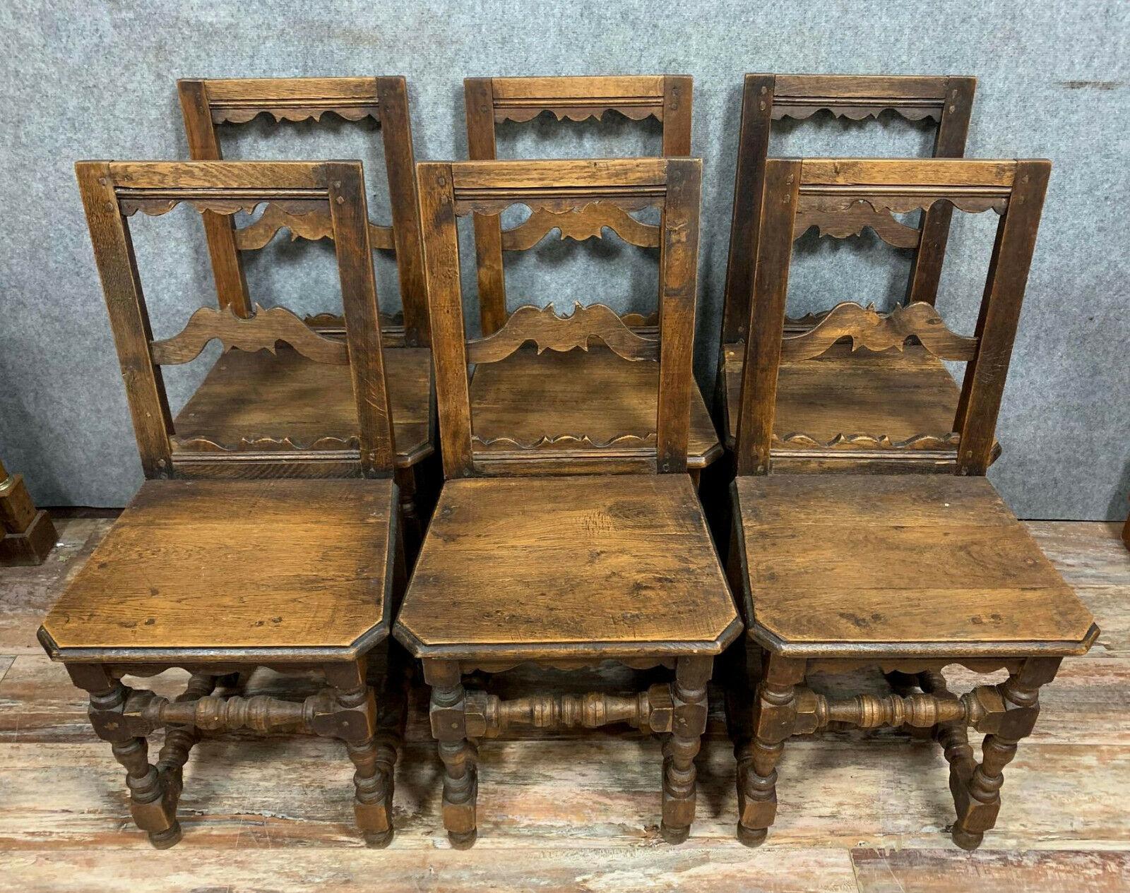 Important Set of 6 Solid Oak Lorraine Chairs, Circa 1850 -1X28 In Good Condition In Bordeaux, FR