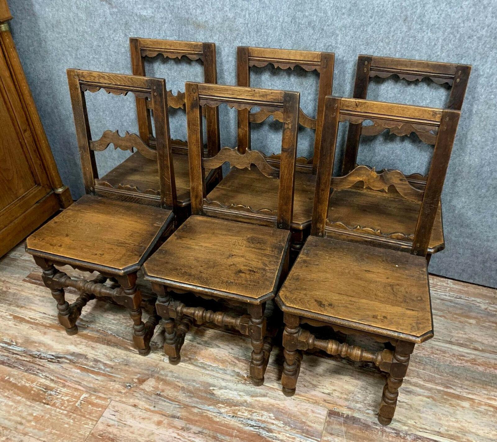 Important Set of 6 Solid Oak Lorraine Chairs, Circa 1850 -1X28 1
