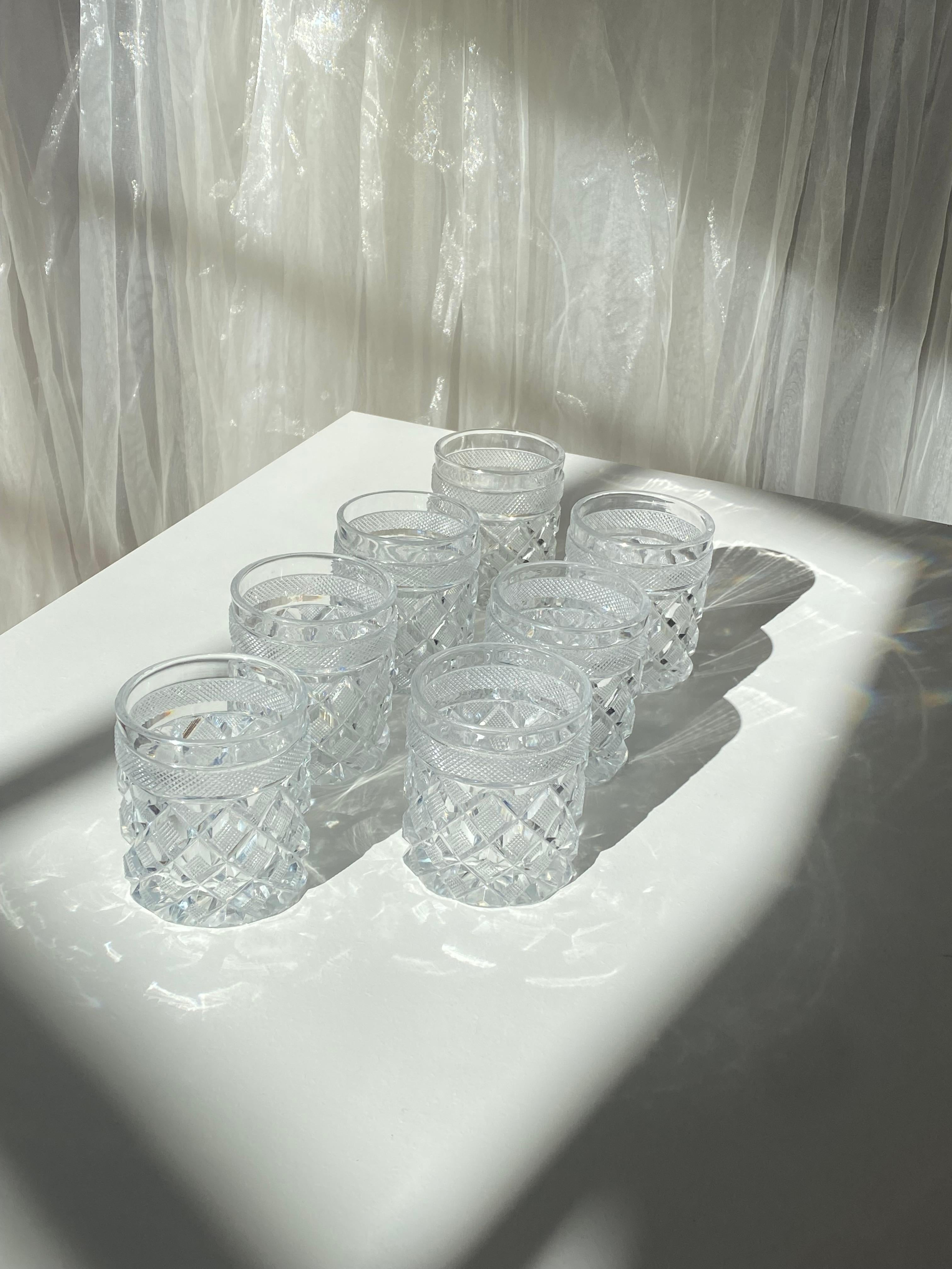 Early 19th Century Important Set of 7 Empire Baccarat Tumbler glasses, Sainte Anne in Voneche 1810. For Sale