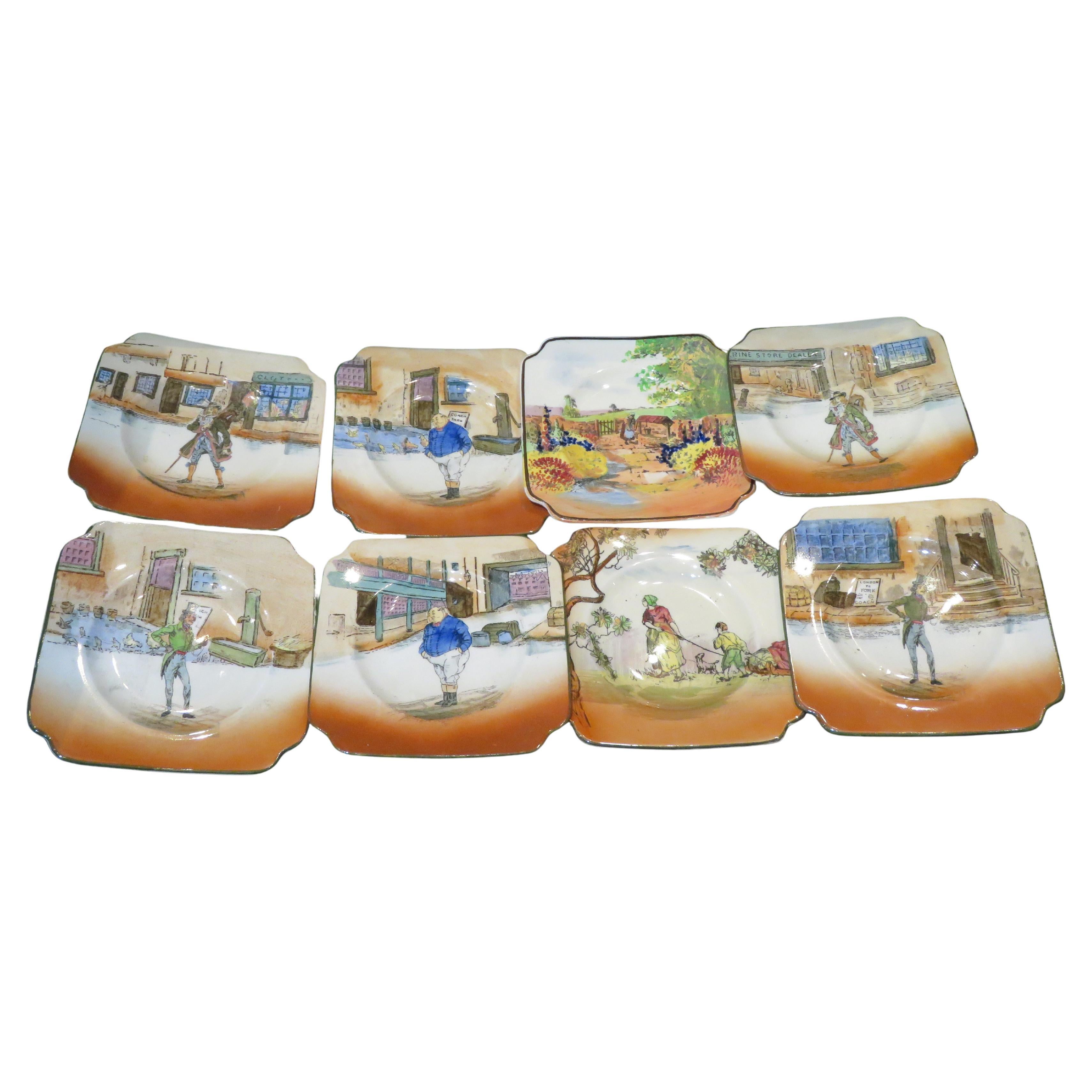 Important Set of 8 Original Royal Doulton England Painted Porcelain Dish Plates