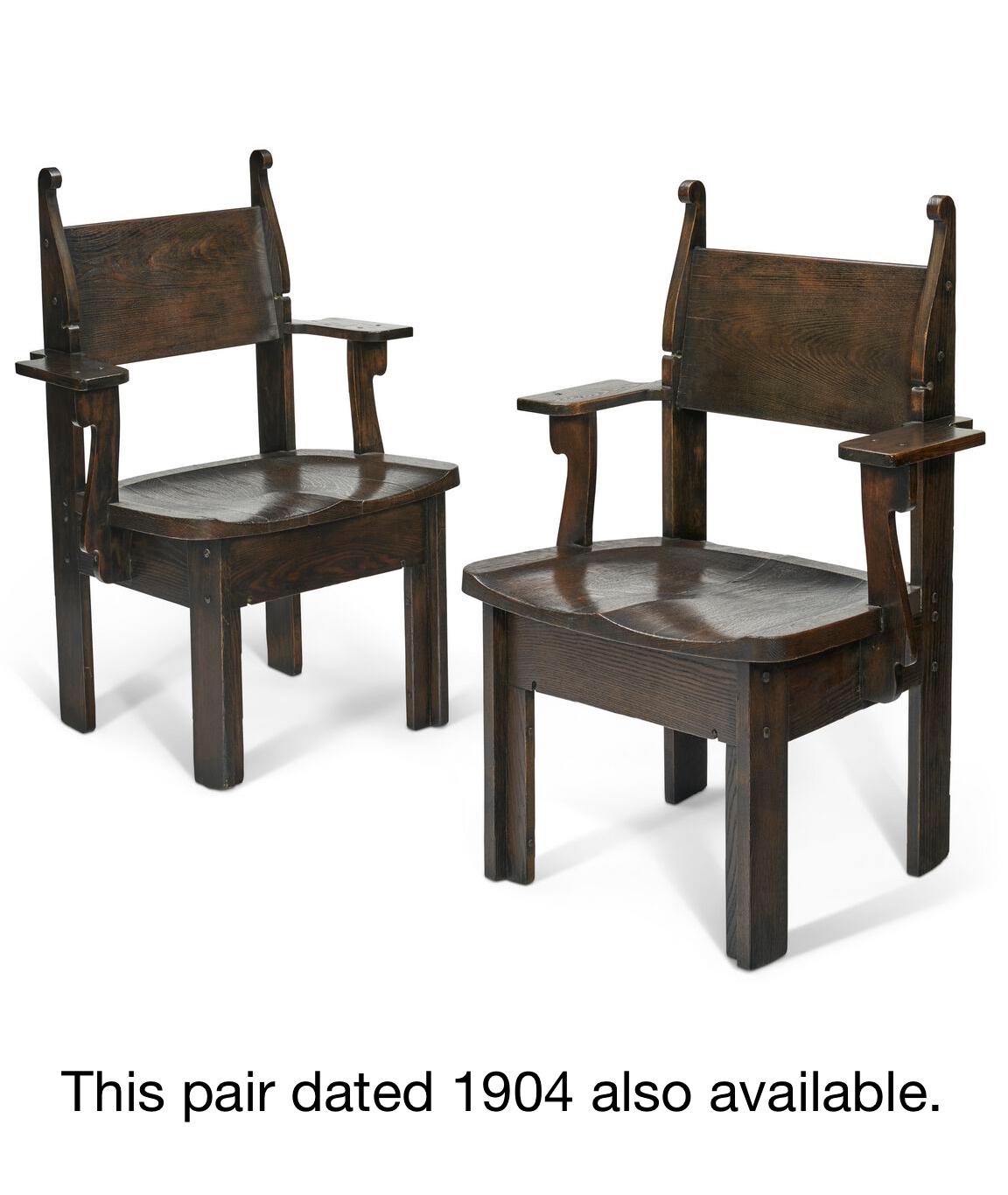 Importante set di poltrone in Oak Oak di Charles Rohlfs firmate e datate 1903 in vendita 9