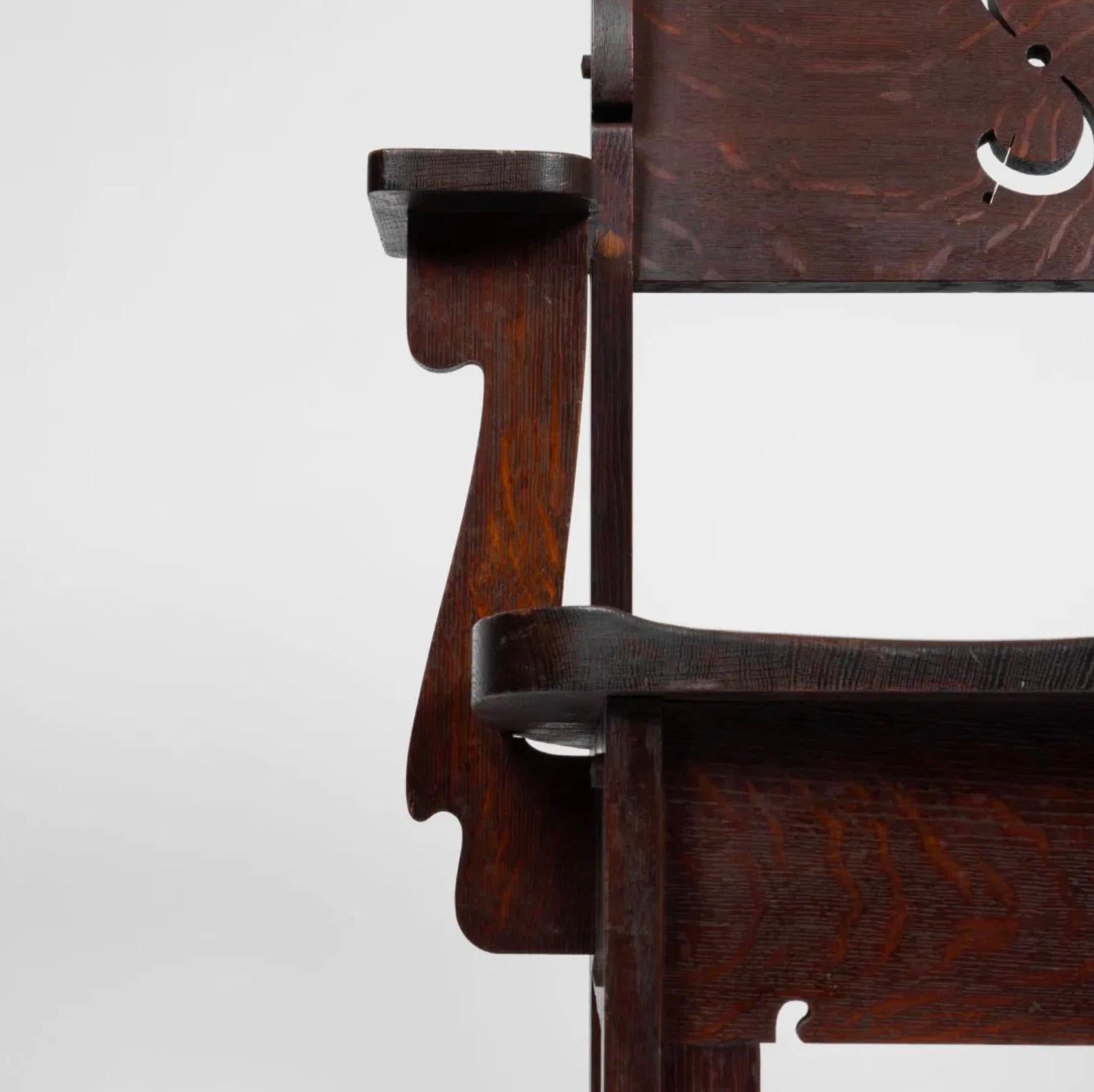 Importante set di poltrone in Oak Oak di Charles Rohlfs firmate e datate 1903 In condizioni buone in vendita a Los Angeles, CA