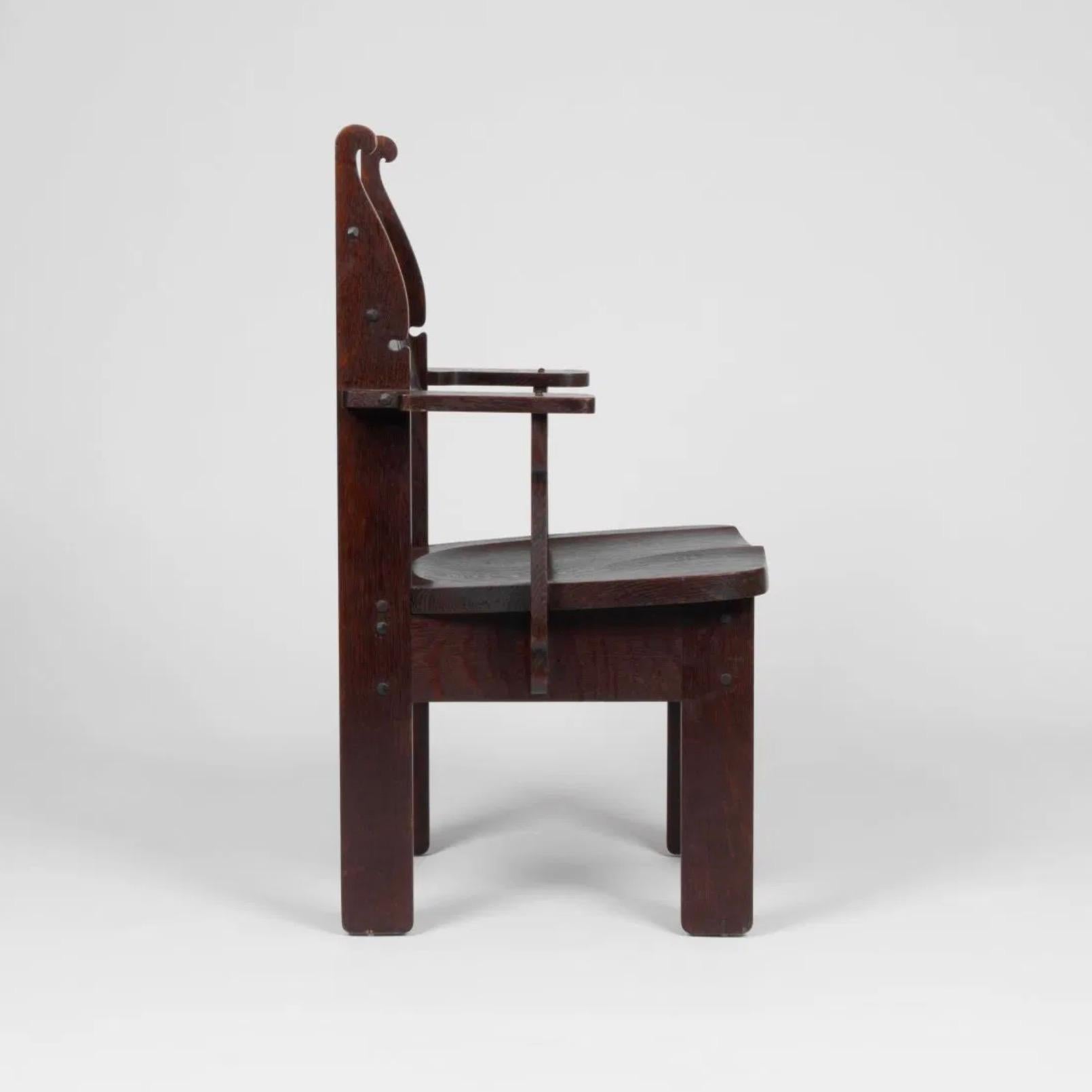 Importante set di poltrone in Oak Oak di Charles Rohlfs firmate e datate 1903 in vendita 2