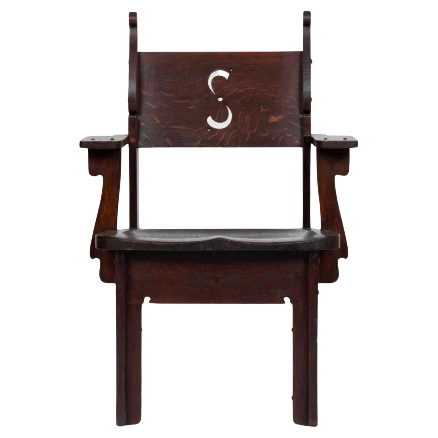 Important Set of Charles Rohlfs Stained Oak Armchairs Signed and Dated 1903
