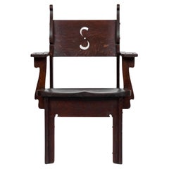 Important ensemble de fauteuils Charles Rohlfs en chêne teinté signé et daté de 1903