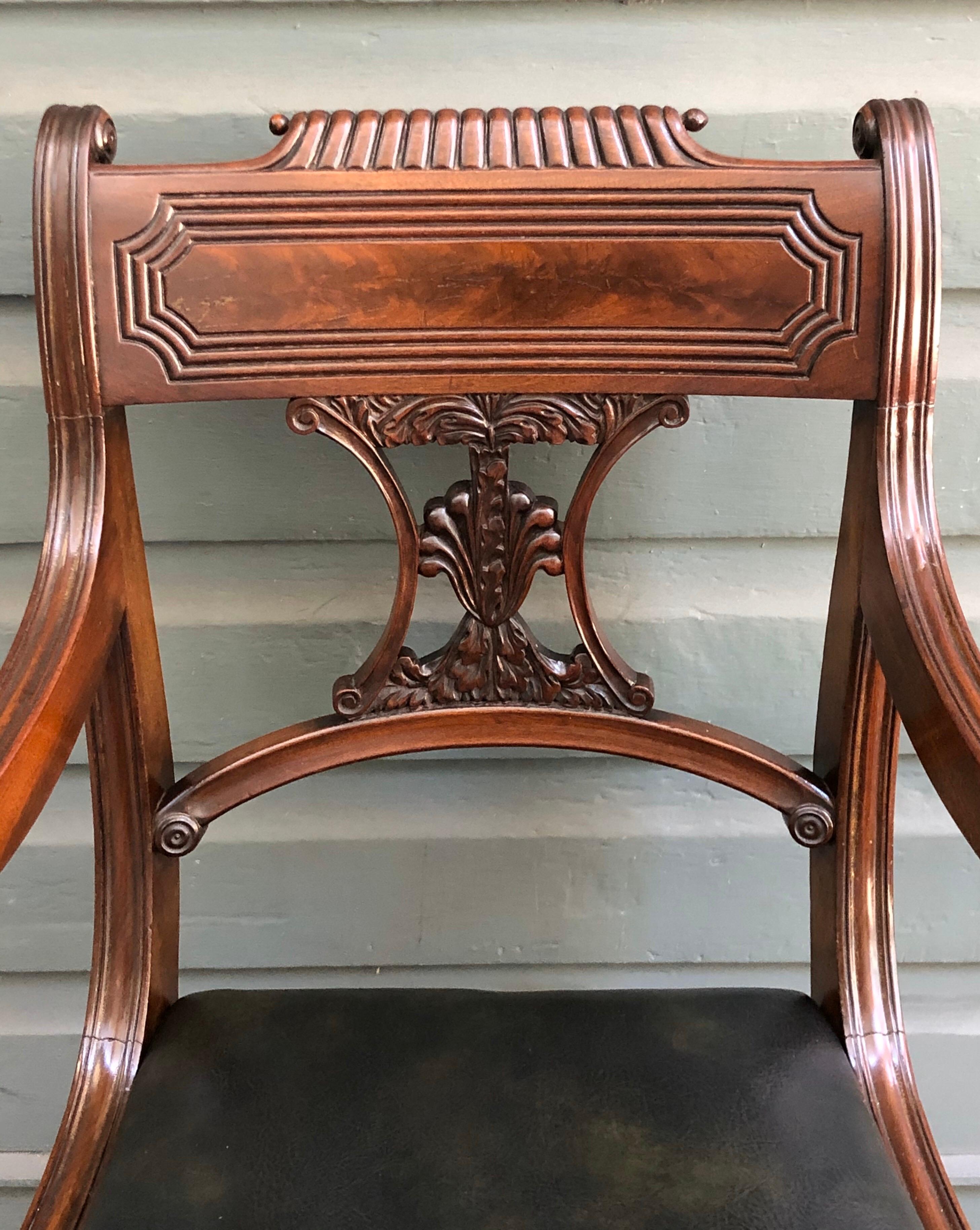 Carved Important Set of Eight Regency Period Mahogany Dining Chairs, Early 19th Century For Sale