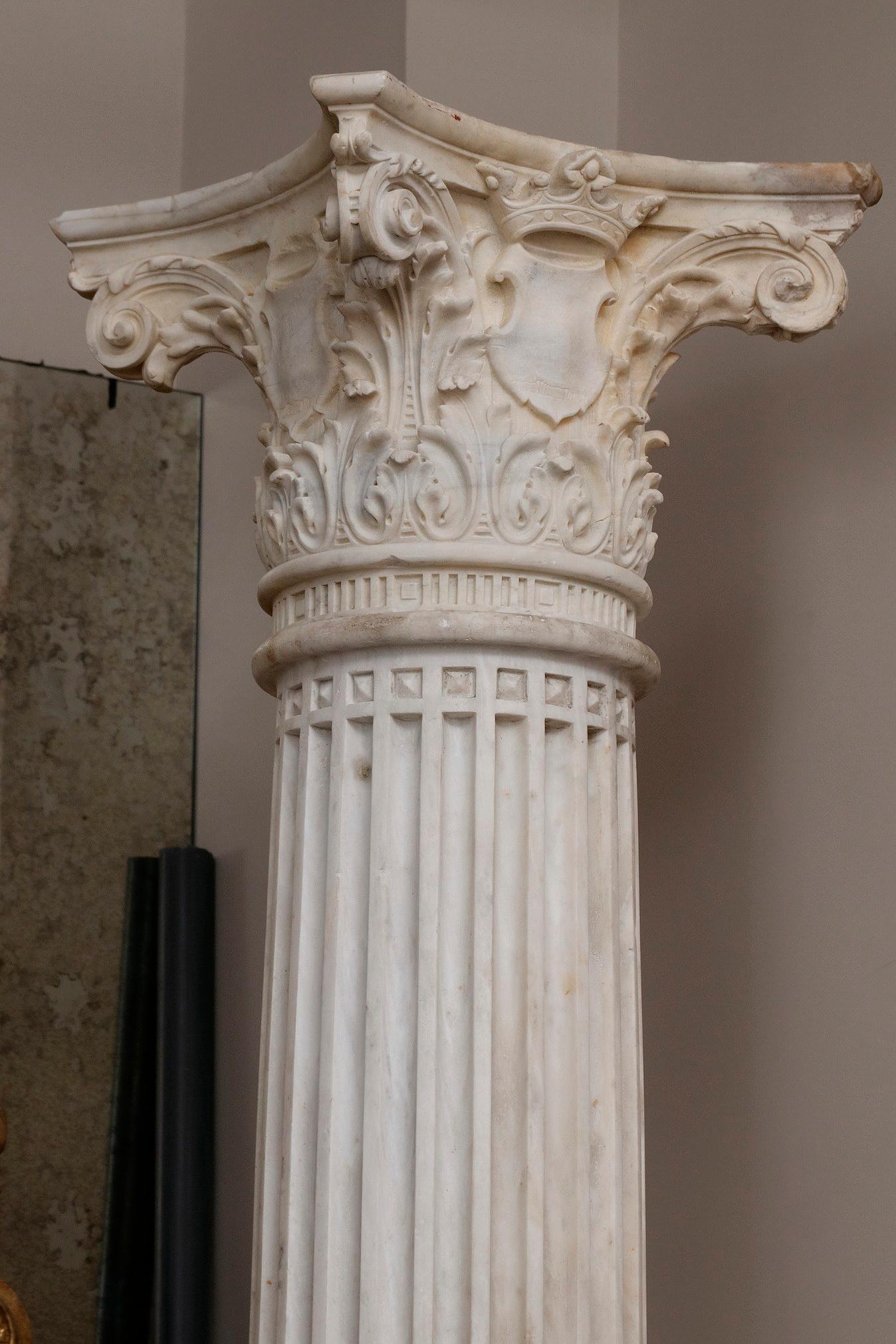 Italian Important Set of Four Corinthians Carrara Marble Columns