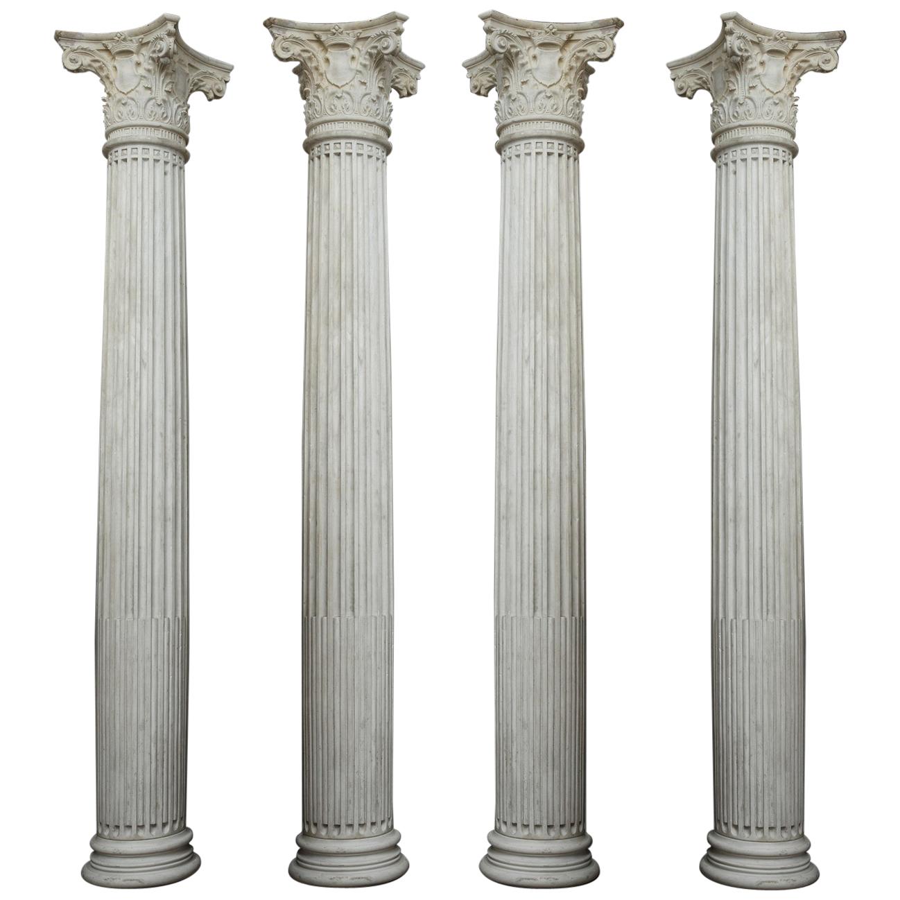 Important Set of Four Corinthians Carrara Marble Columns