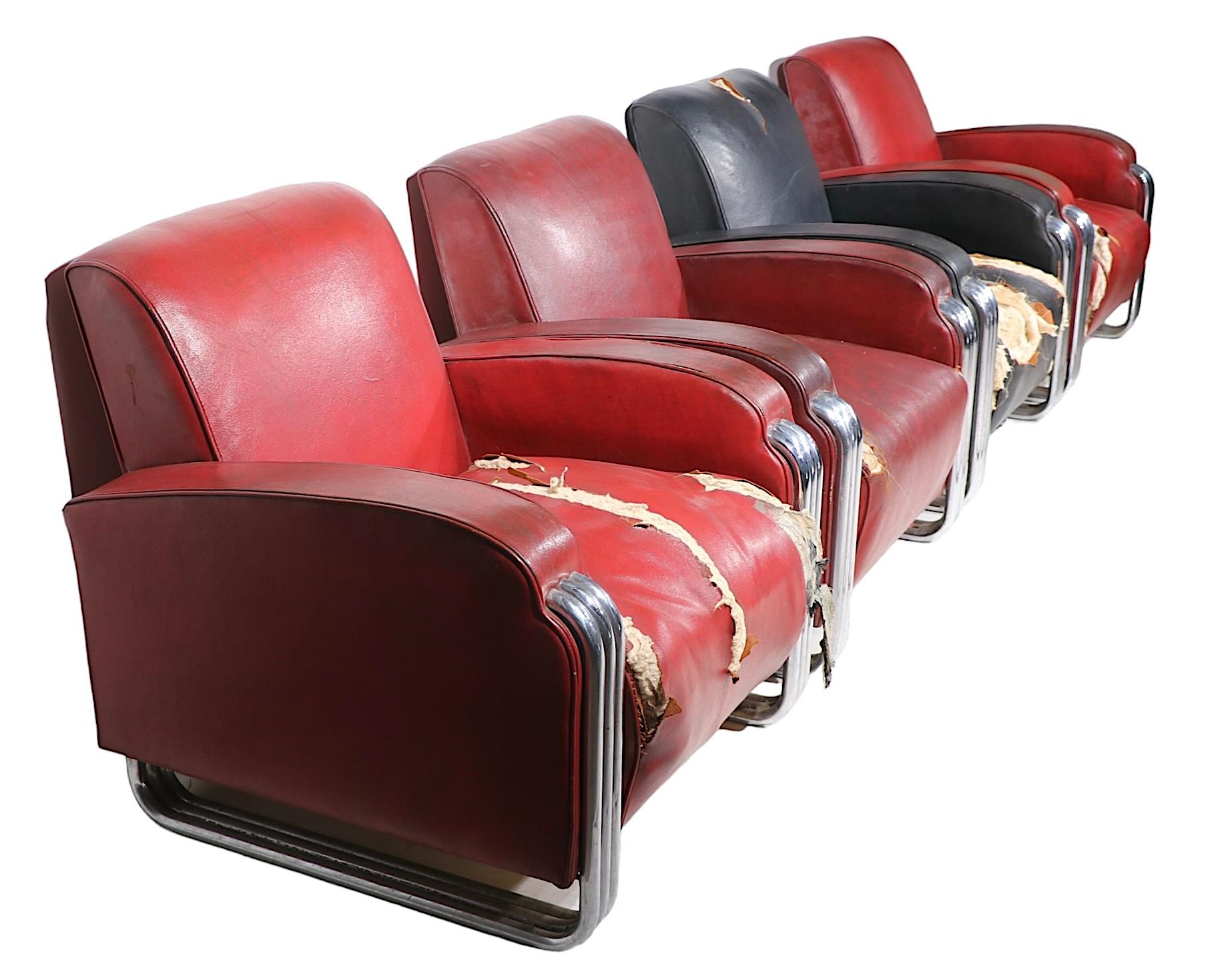  Important Set of Four Triple Band Chrome  Club  Chairs by KEM Webber for Lloyd  For Sale 3