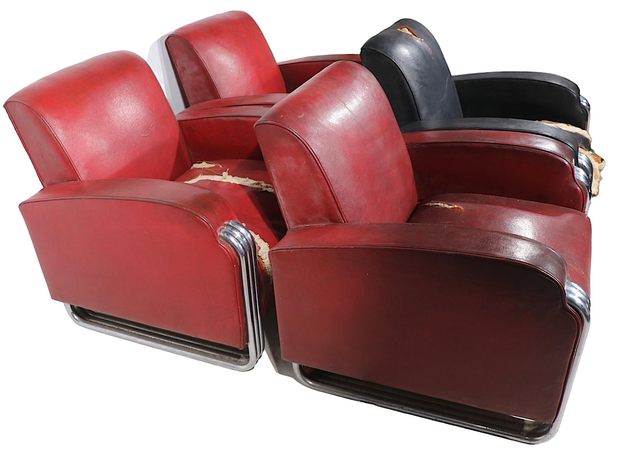  Important Set of Four Triple Band Chrome  Club  Chairs by KEM Webber for Lloyd  For Sale 5