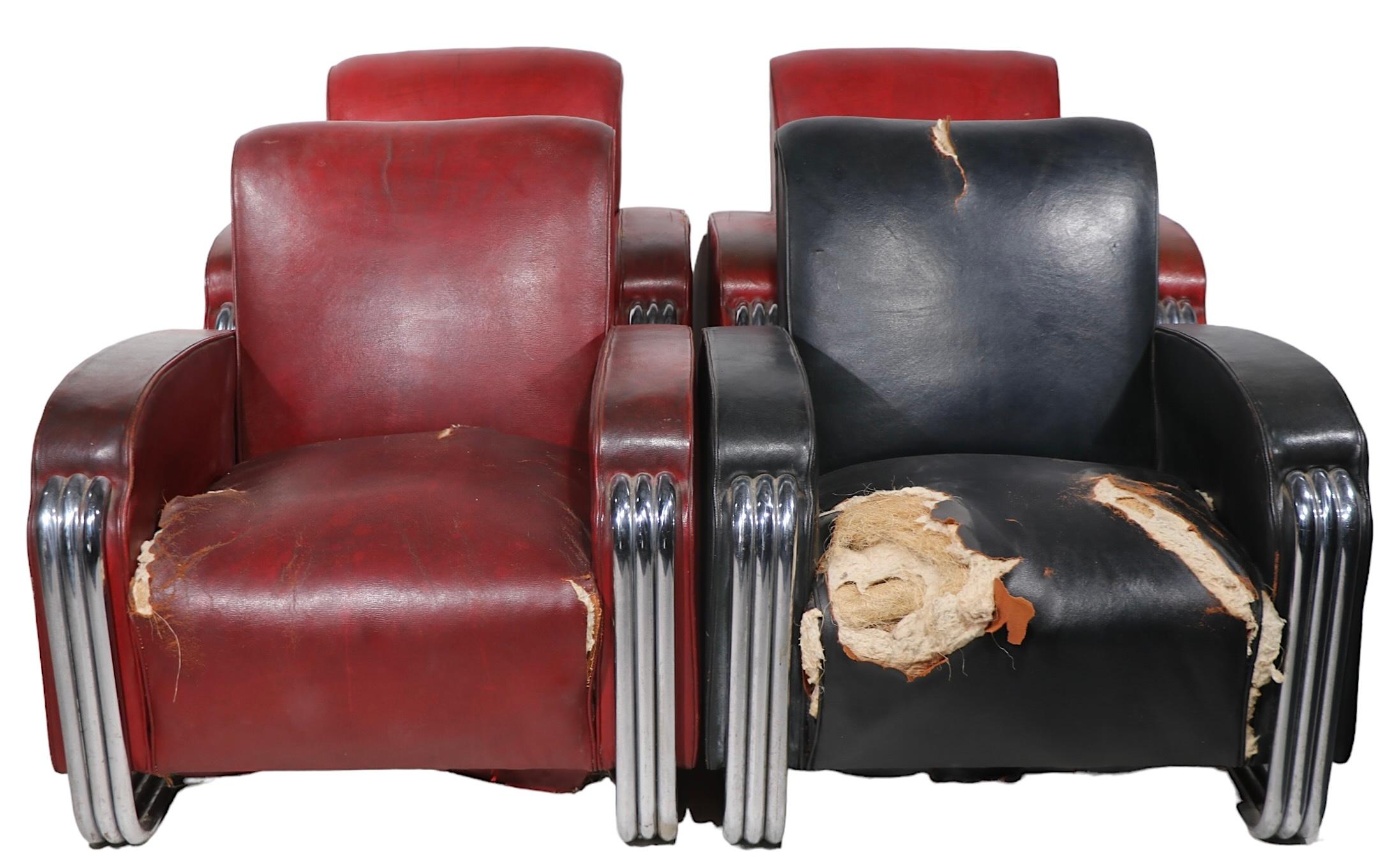  Important Set of Four Triple Band Chrome  Club  Chairs by KEM Webber for Lloyd  For Sale 8