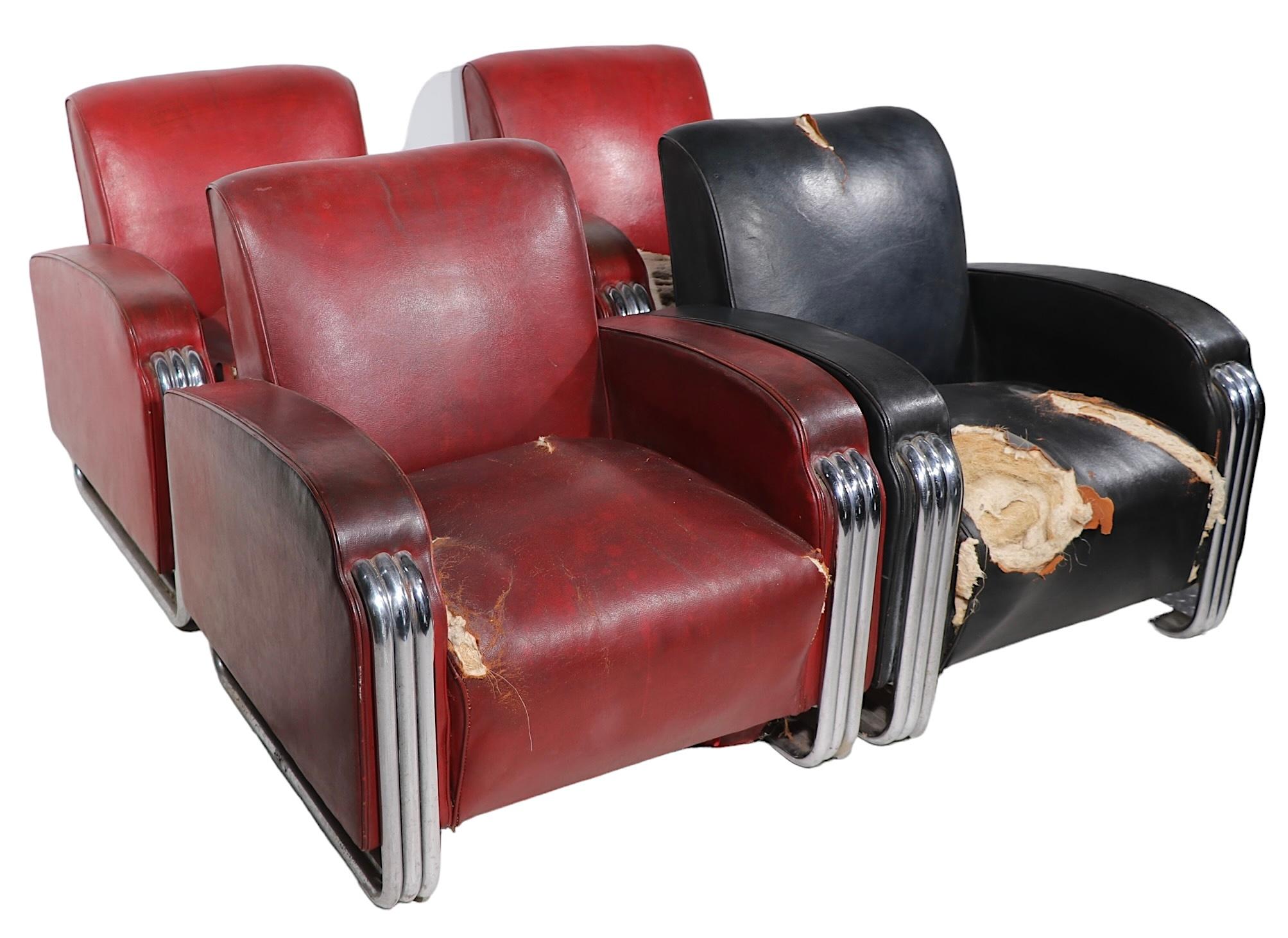 Important Set of Four Triple Band Chrome  Club  Chairs by KEM Webber for Lloyd  For Sale 11