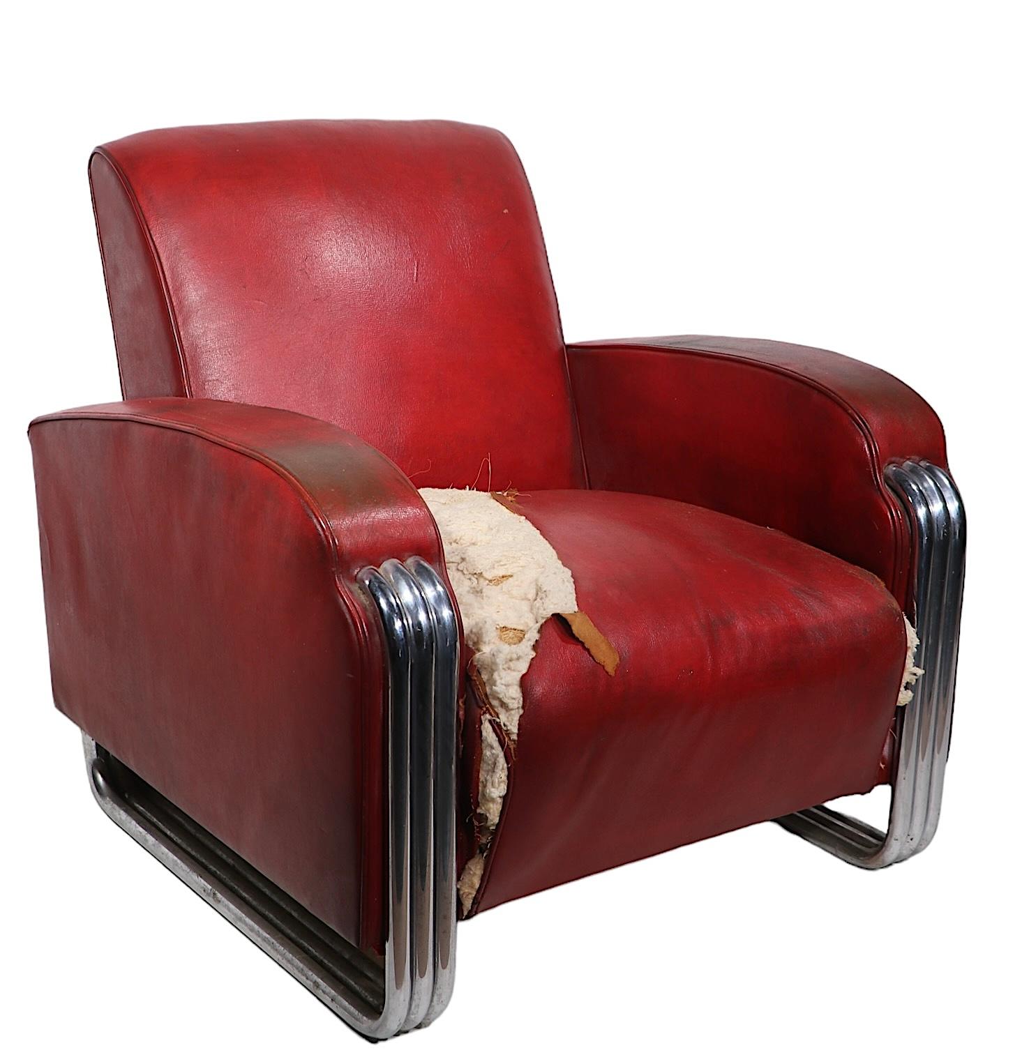 Art Deco  Important Set of Four Triple Band Chrome  Club  Chairs by KEM Webber for Lloyd  For Sale