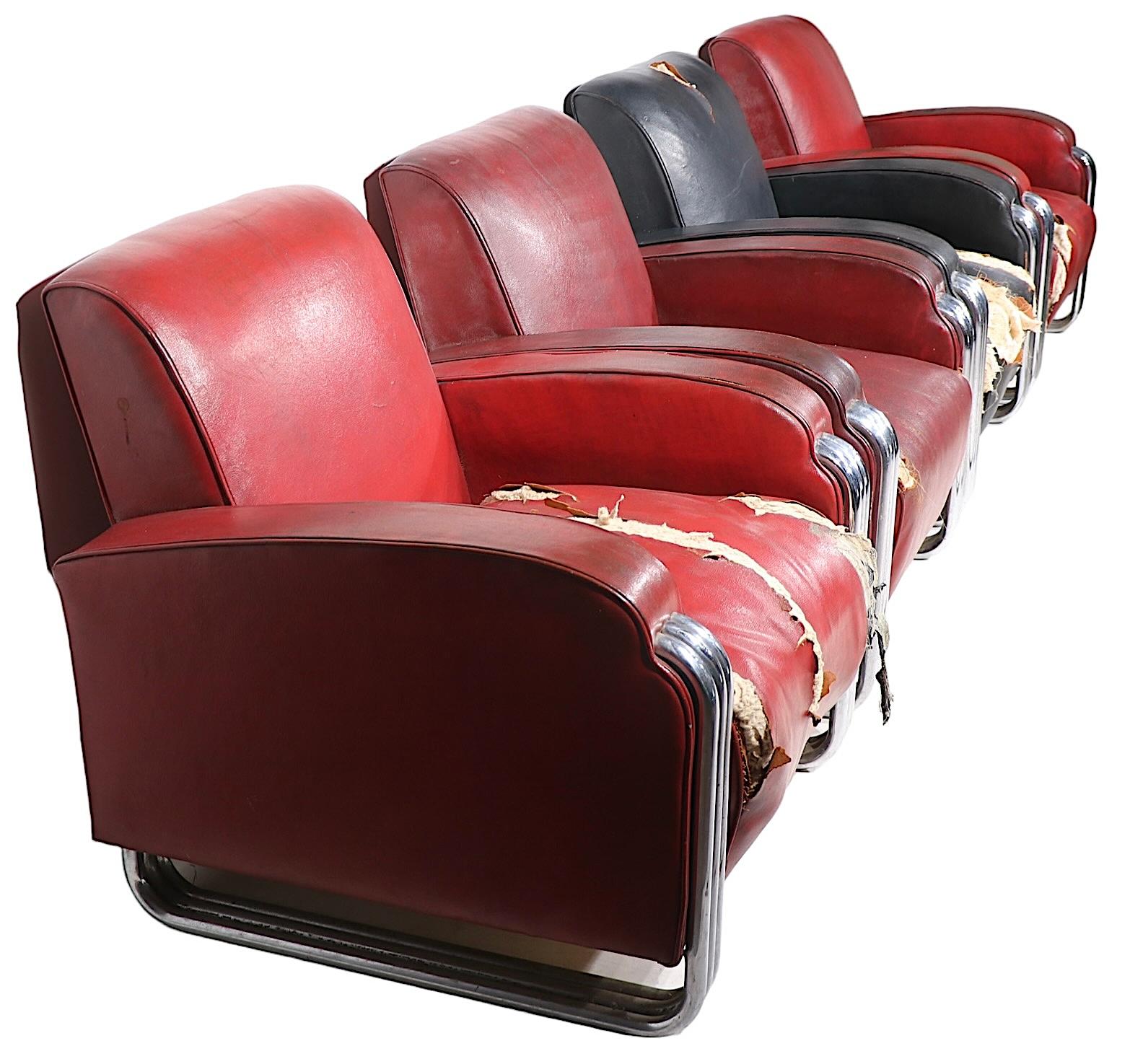 Leather  Important Set of Four Triple Band Chrome  Club  Chairs by KEM Webber for Lloyd  For Sale
