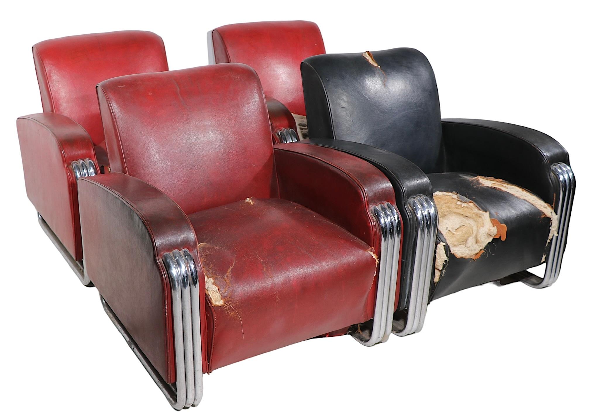  Important Set of Four Triple Band Chrome  Club  Chairs by KEM Webber for Lloyd  For Sale 2
