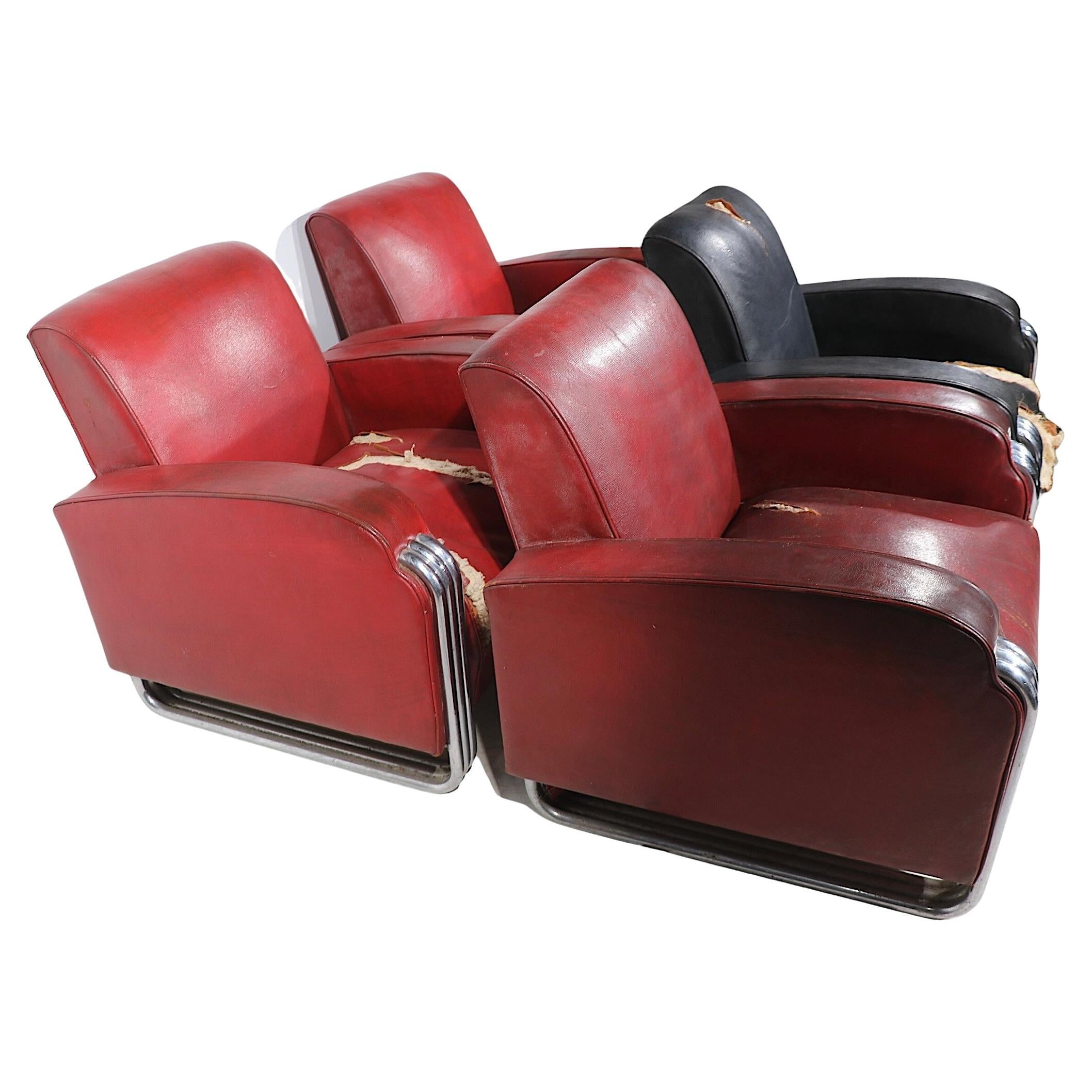  Important Set of Four Triple Band Chrome  Club  Chairs by KEM Webber for Lloyd 