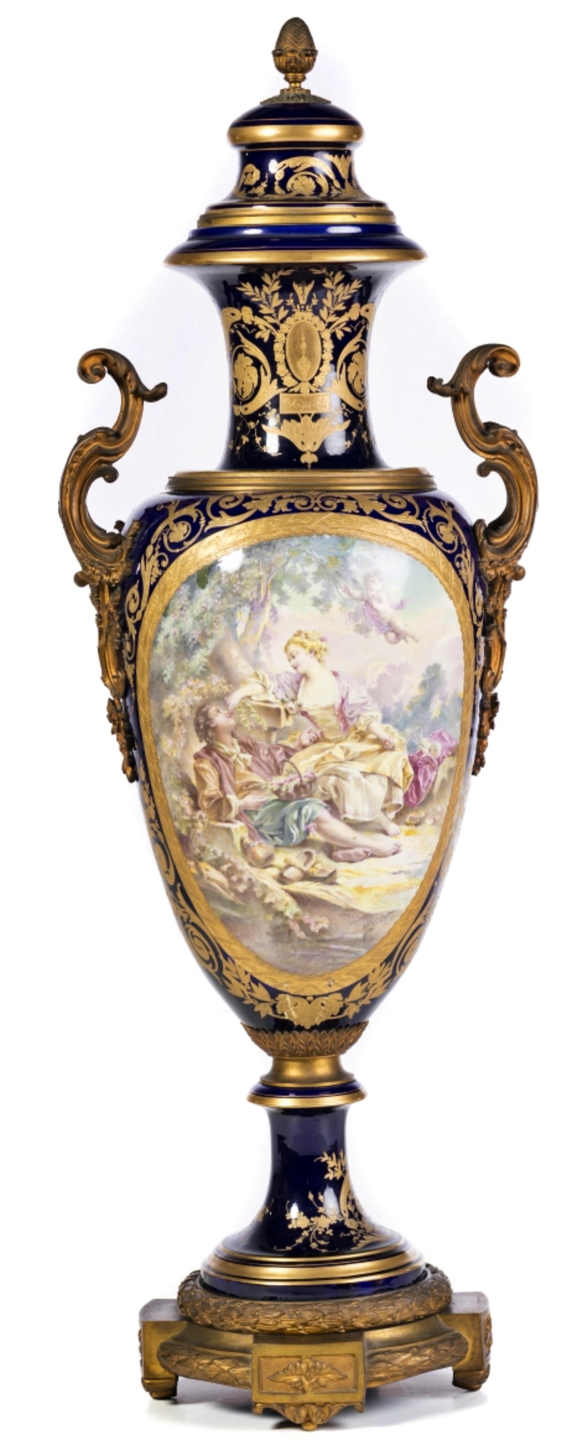 French Important Sevres Vase and Cover Signed Maxant, 19th Century For Sale