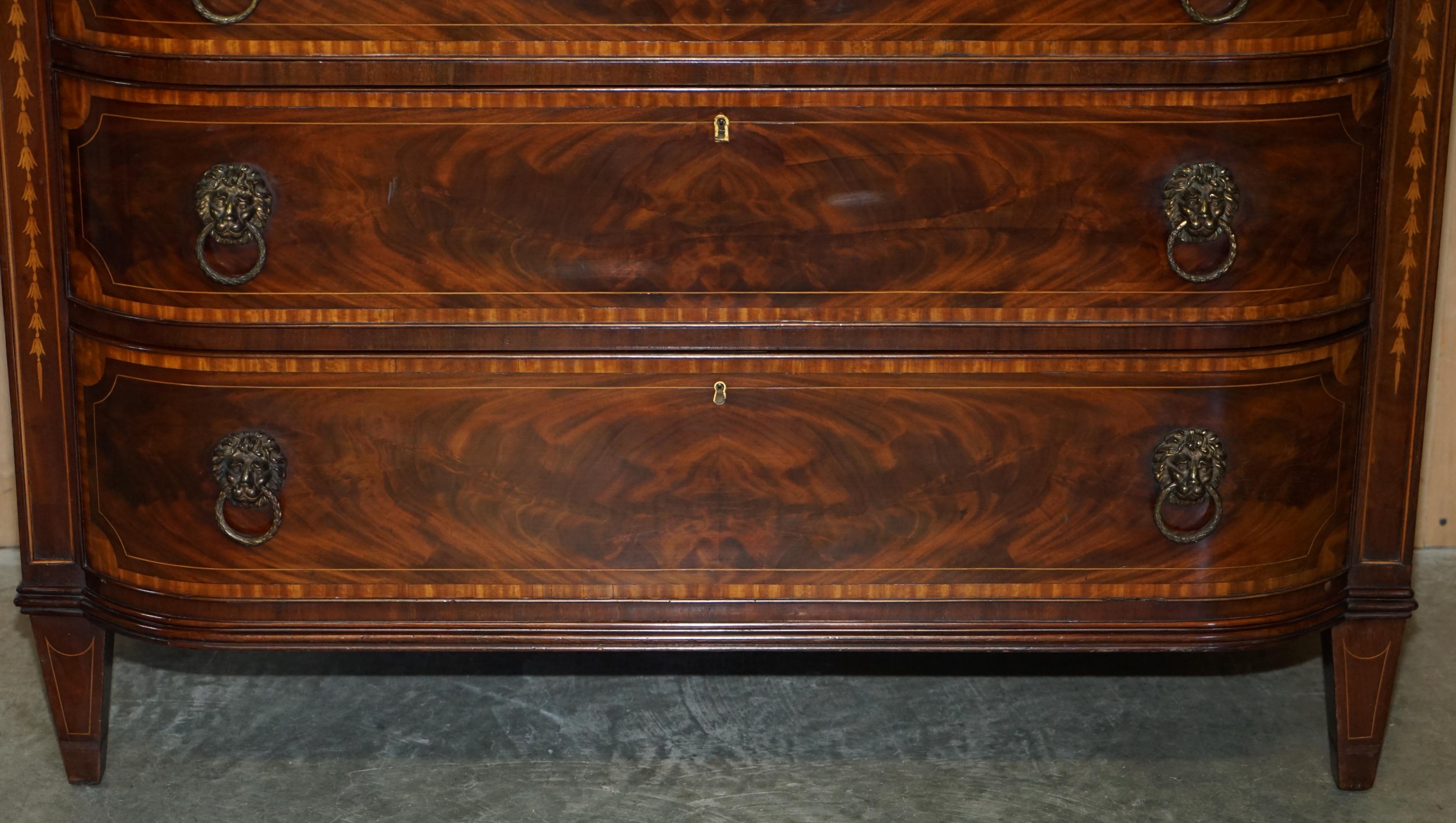 SHERATON 1859 DATED FLAMED HARDWOOD LION HEAD HANDLE CHEST OF DRAWERs im Angebot 2