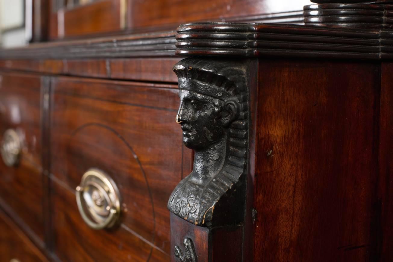 Important Sheraton Egyptian Revival Battle of the Nile Secretaire Bookcase In Good Condition For Sale In Banksmeadow, NSW