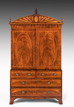 Important Sheraton George III 18th Century Mahogany and Satinwood Linen Press