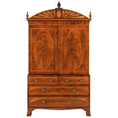 Important Sheraton George III 18th Century Mahogany and Satinwood Linen Press