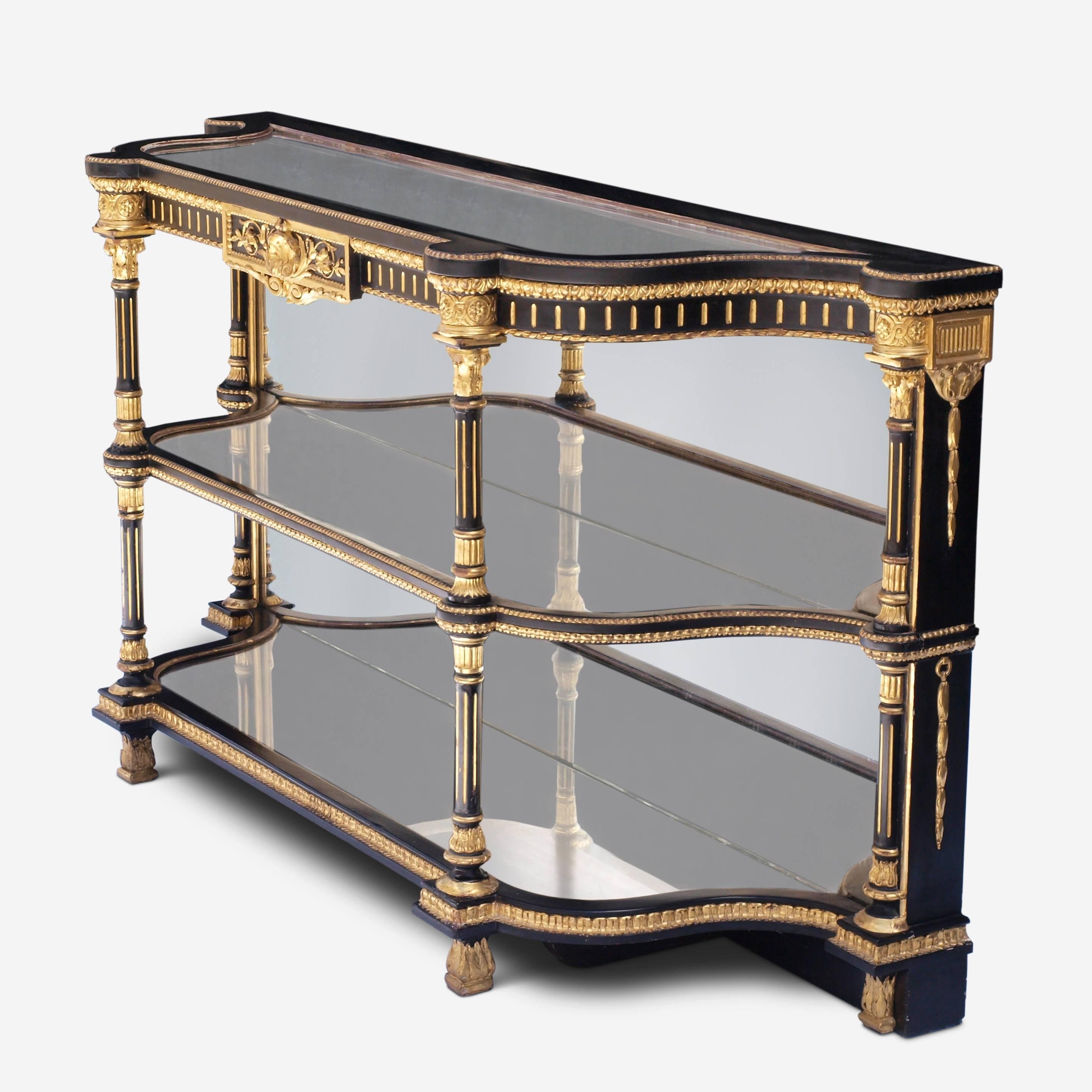 English Ebonized Mirrored and Gilt Cabinet by Charles Nosotti circa 1850