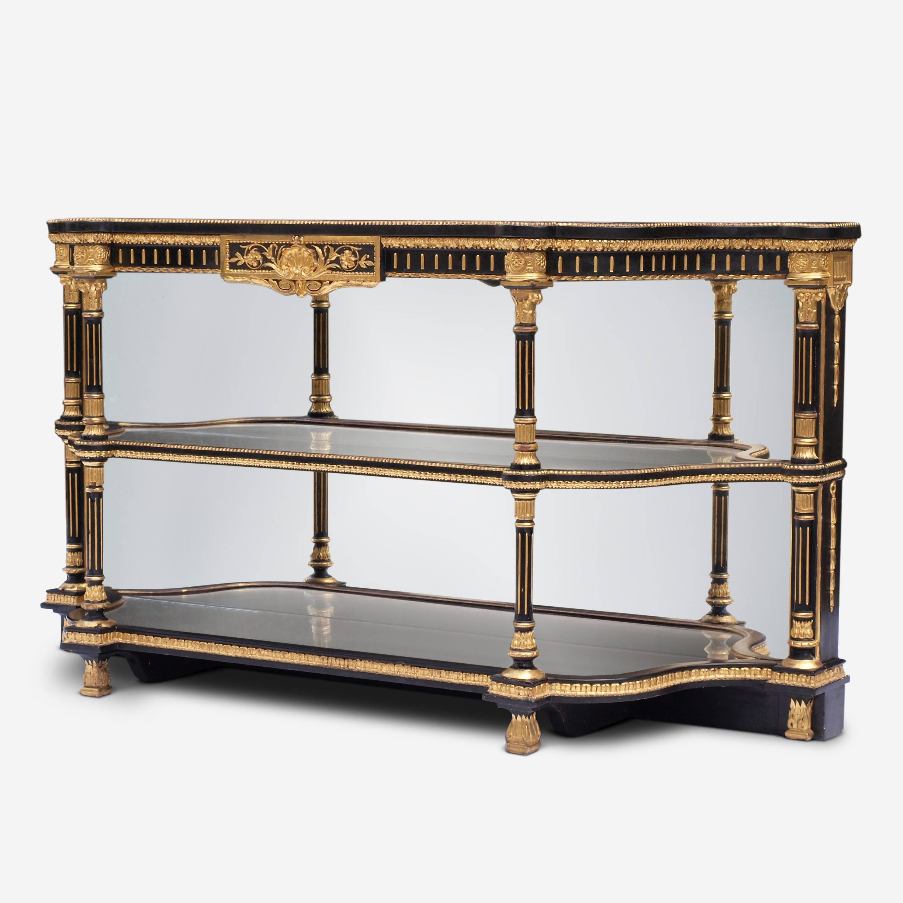19th Century Ebonized Mirrored and Gilt Cabinet by Charles Nosotti circa 1850