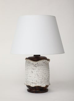 Important Sienna Bronze & Applied White Crackle Relief Lamp, France, 1940's