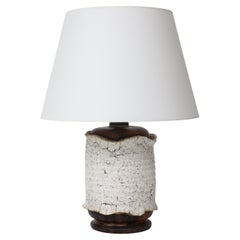 Important Sienna Bronze & Applied White Crackle Relief Lamp, France, 1940's