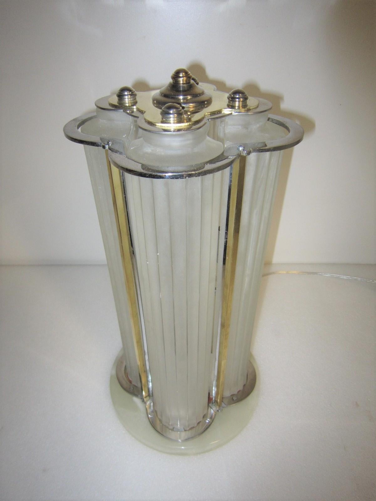 20th Century Important Signed Sabino Frosted Art Glass Table Lamp in Nickel with Brass Detail