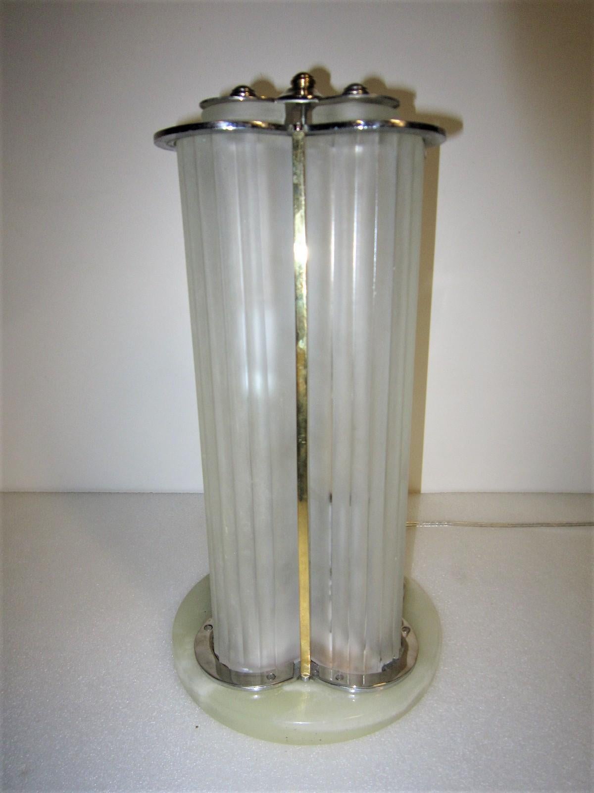 Important Signed Sabino Frosted Art Glass Table Lamp in Nickel with Brass Detail 1