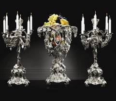 Important Silver Table Garniture Friedeberg Pair Large Candelabra & Centerpiece