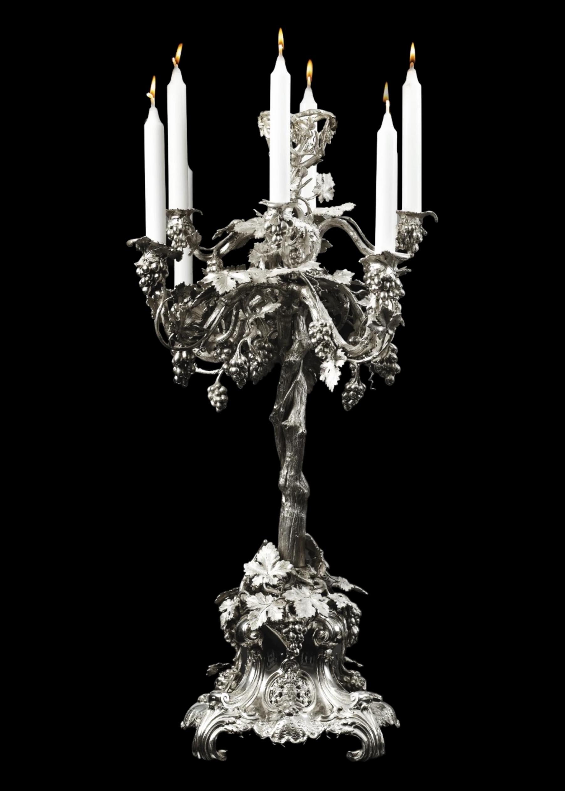 Artigiano Importante tavola d'argento Friedeberg Coppia Grande Candelabro e Centrotavola in vendita
