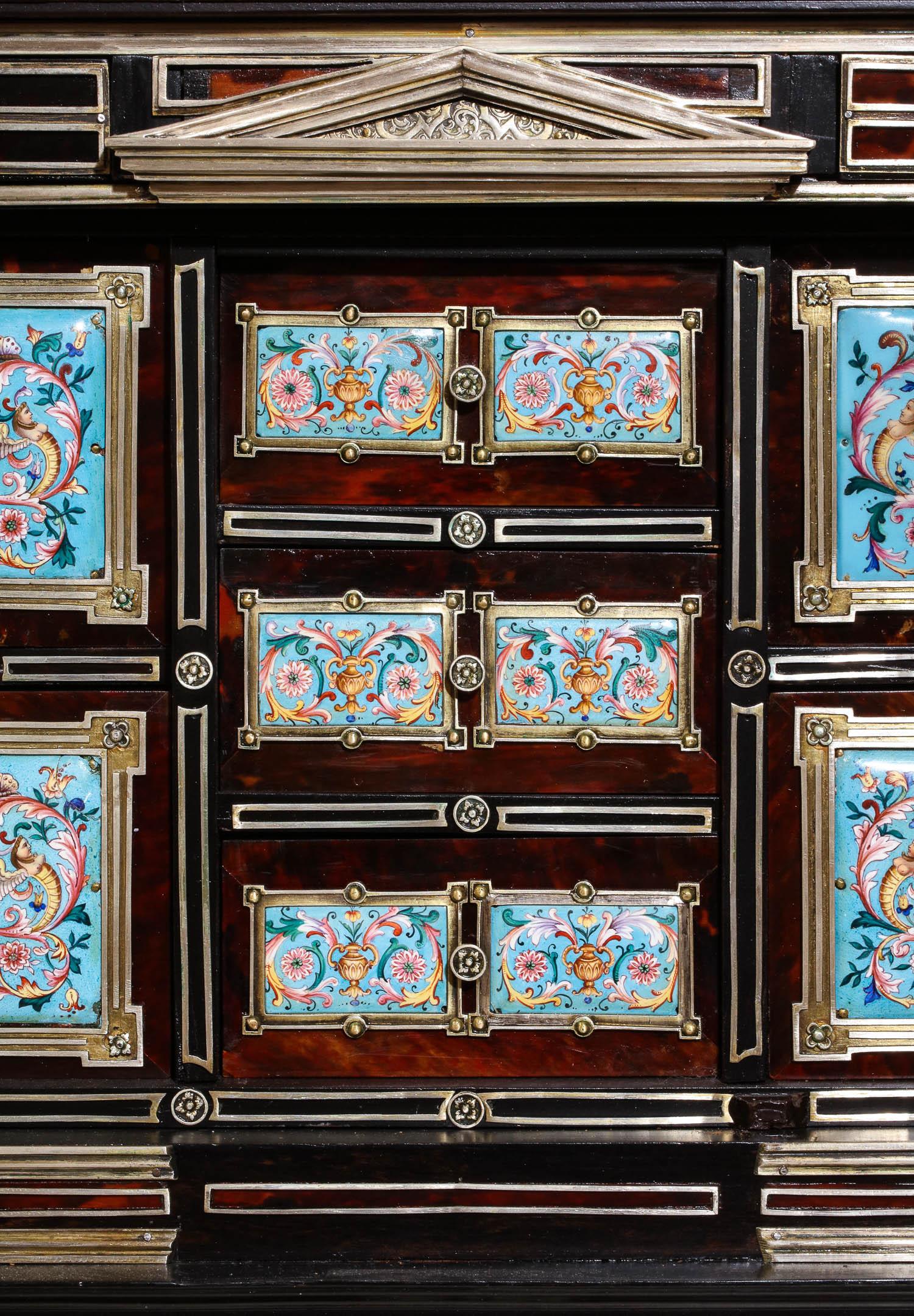 Important Silver & Viennese Enamel Mounted Tortoiseshell Jewelry Cabinet Box 9