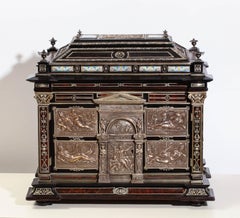 Important Silver & Viennese Enamel Mounted Tortoiseshell Jewelry Cabinet Box