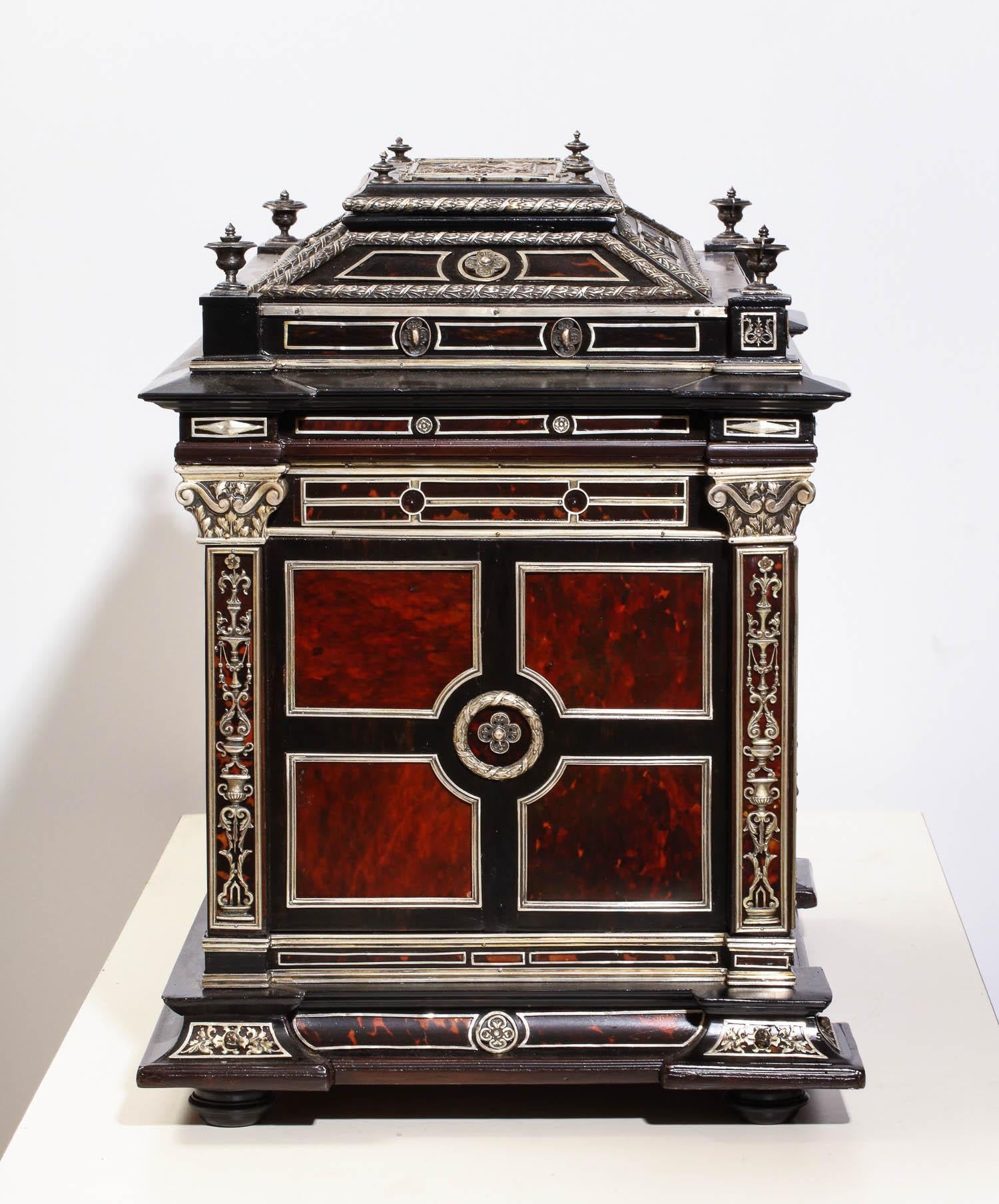 Important Silver & Viennese Enamel Mounted Tortoiseshell Jewelry Cabinet Box 14