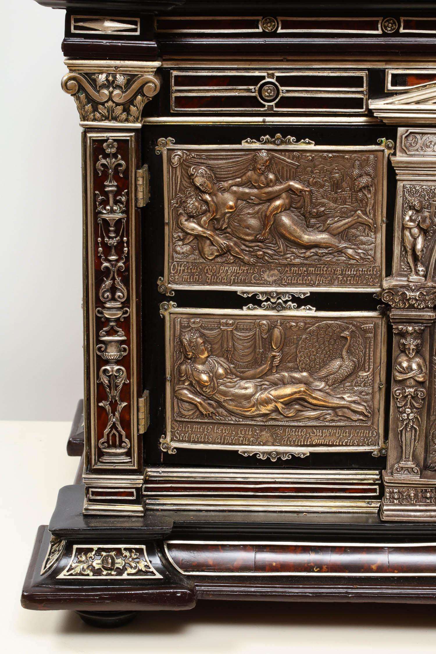 Important Silver & Viennese Enamel Mounted Tortoiseshell Jewelry Cabinet Box In Excellent Condition In New York, NY