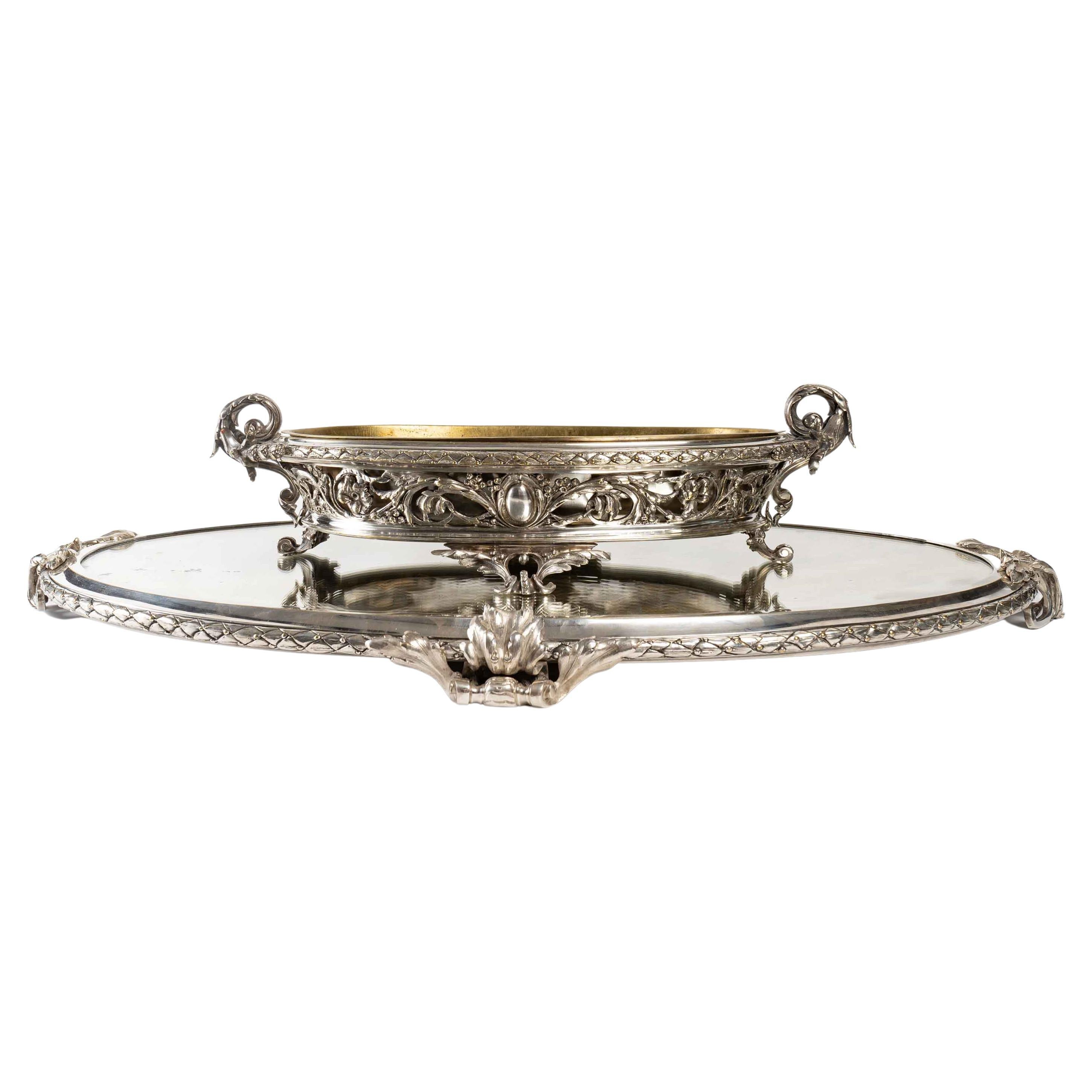 Important silvered bronze jardinière and table centrepiece, 19th century
