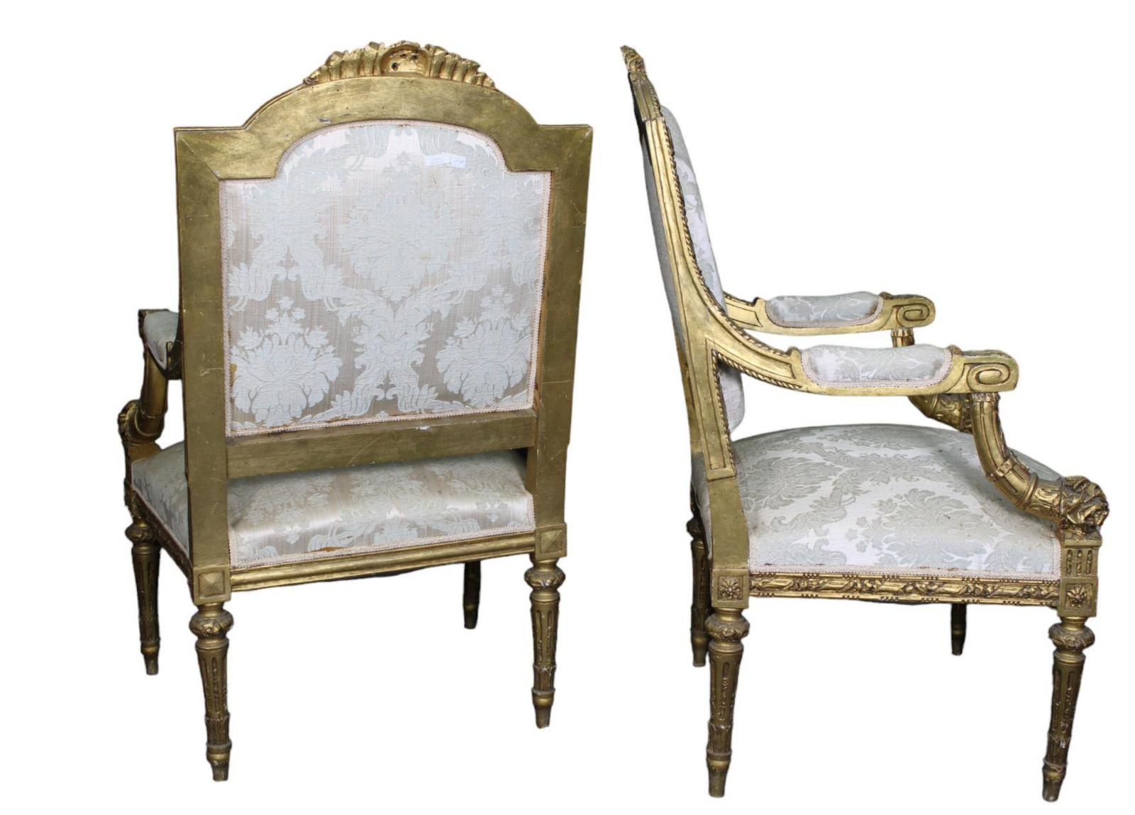 Hand-Crafted Important Sofa Set, Pair of Armchairs and Lot of 4 Louis XVI 19th Century Style  For Sale
