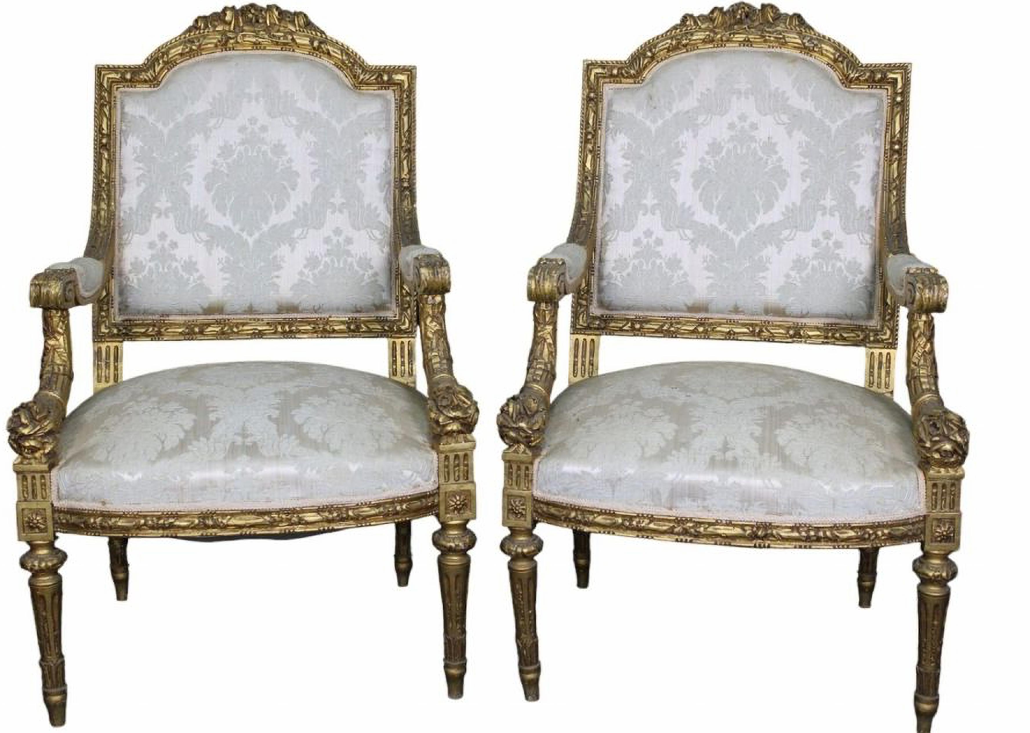 Wichtiges Sofa-Set, Paar Sessel und 4 Sessel im Louis-XVI-Stil des 19. Jahrhunderts  (Handgefertigt) im Angebot