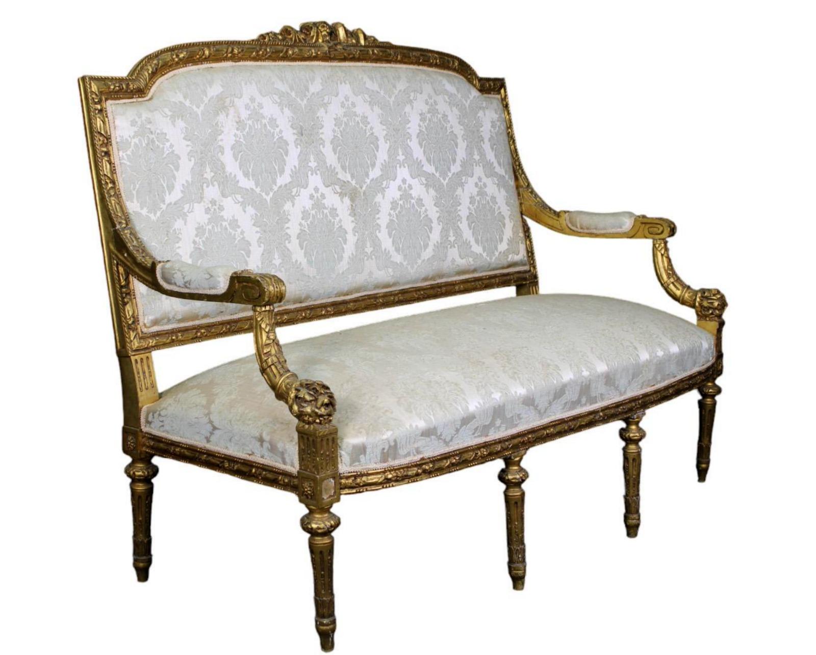 Wichtiges Sofa-Set, Paar Sessel und 4 Sessel im Louis-XVI-Stil des 19. Jahrhunderts  (Holz) im Angebot