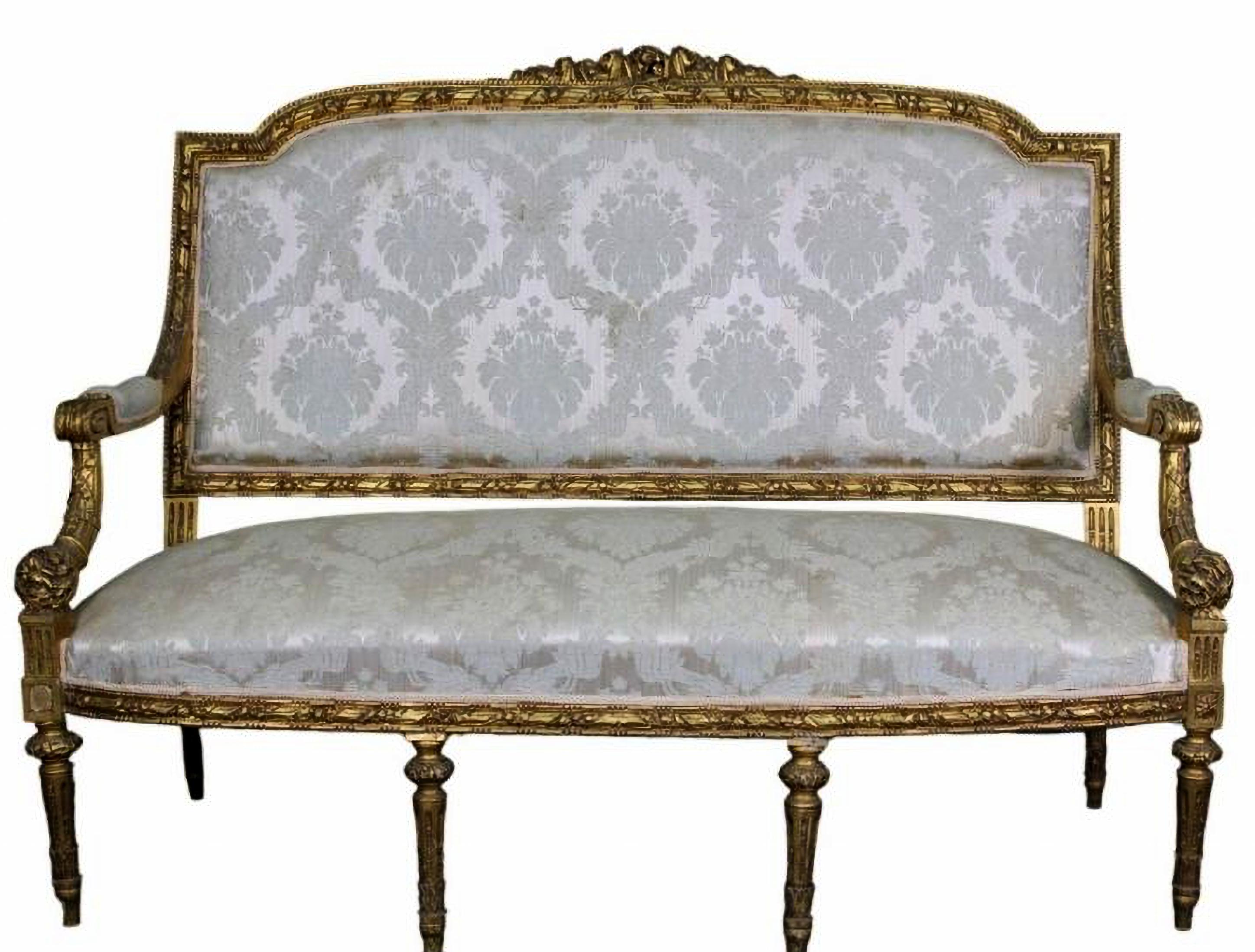 Important ensemble de canapés, paire de fauteuils et lot de 4 de style Louis XVI 19ème siècle  en vente 1