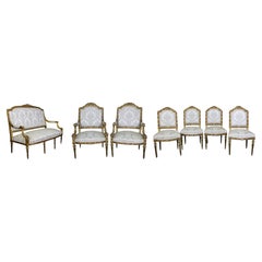 Wichtiges Sofa-Set, Paar Sessel und 4 Sessel im Louis-XVI-Stil des 19. Jahrhunderts 