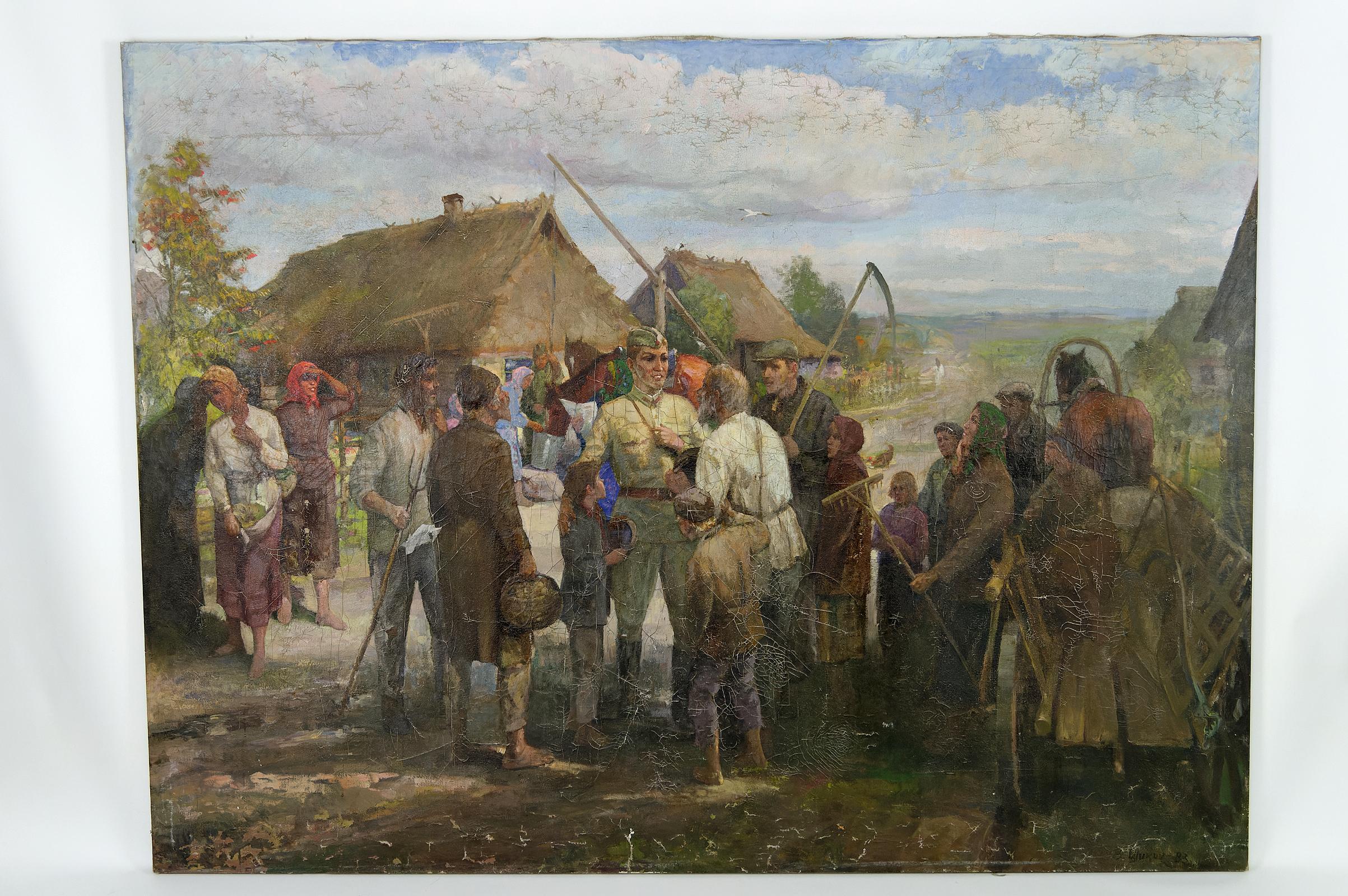 Soviet propaganda painting: celebration of the meeting of Red Army soldiers with peasants
Two Red Army scouts are warmly welcomed by a village of poor peasants, their horses are  water and they are considered heroes.

Surely a figurative propaganda