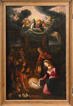 Important Spanish School 17th Century: Triptych of the Adoration H: 145cm