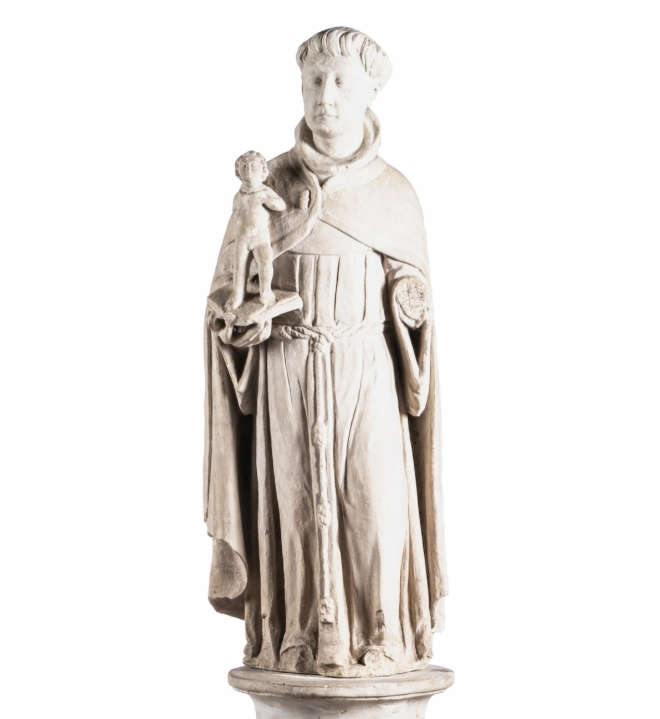 Important Spanish sculpture Saint Anthony with the Child Jesus
of the 18th century
in stone
The figure is shown standing, holding the Baby Jesus
Stands on a posterior plaster column
Measure: Height: (sculpture) 76 cm.;
(total) 164 cm.