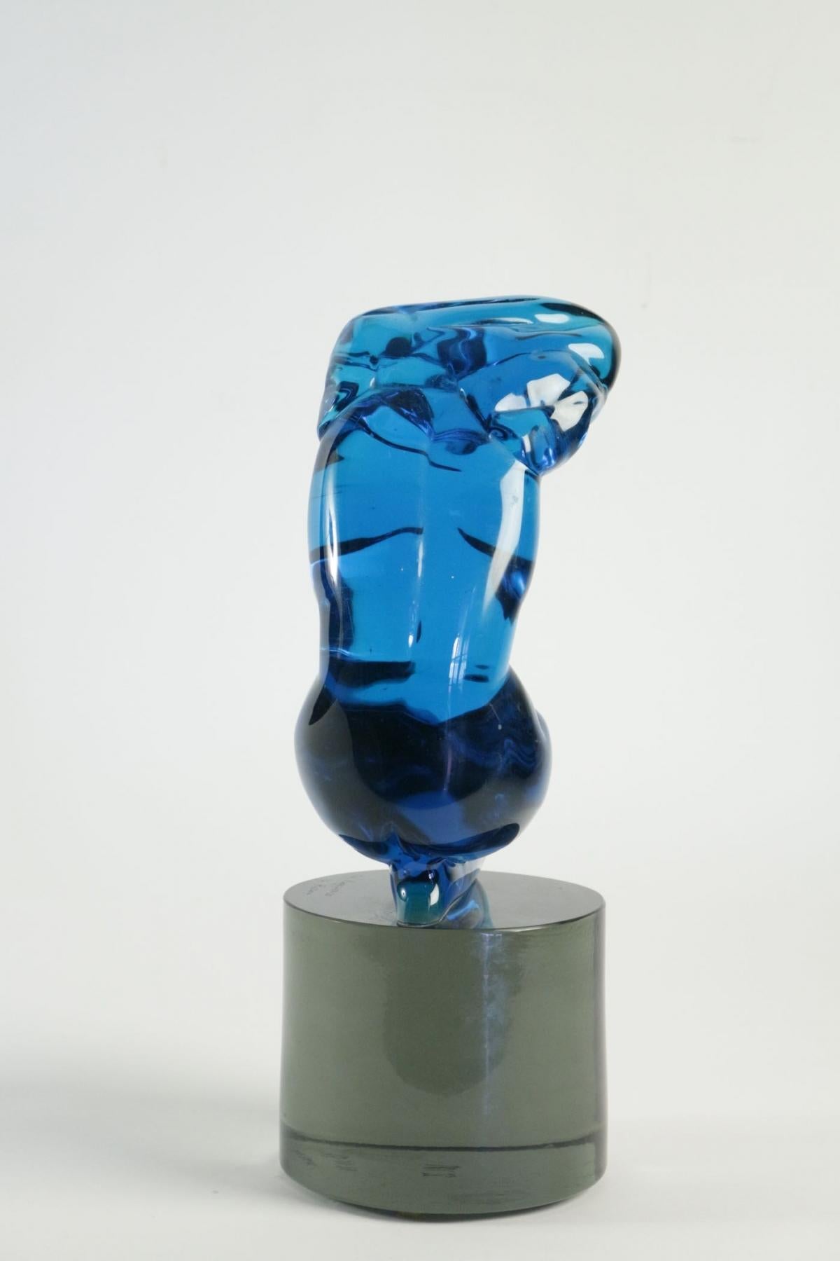 Important Statue of L.rosin, Italy, Murano Glass Blue, Signed In Good Condition In Saint-Ouen, FR