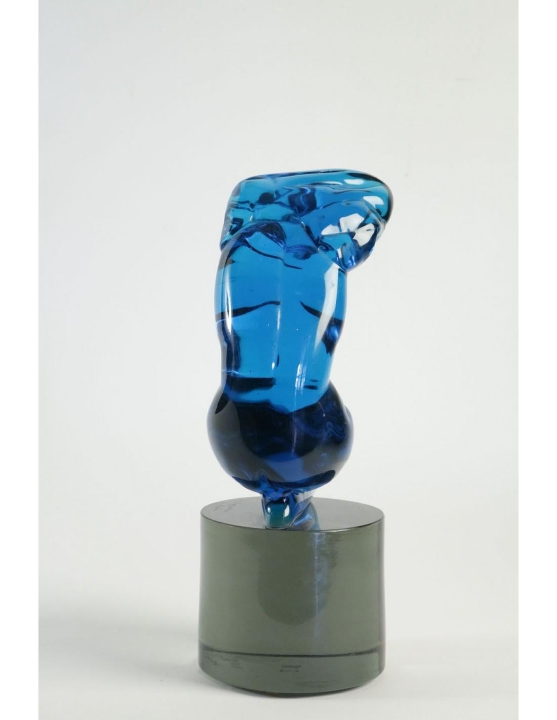 Art Glass Important Statue of L.Rosin, Italy, Murano Glass Blue, Signed