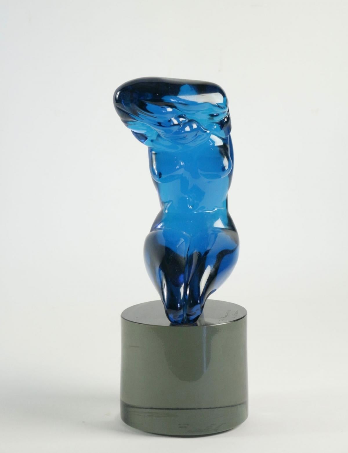 Art Glass Important Statue of L.rosin, Italy, Murano Glass Blue, Signed